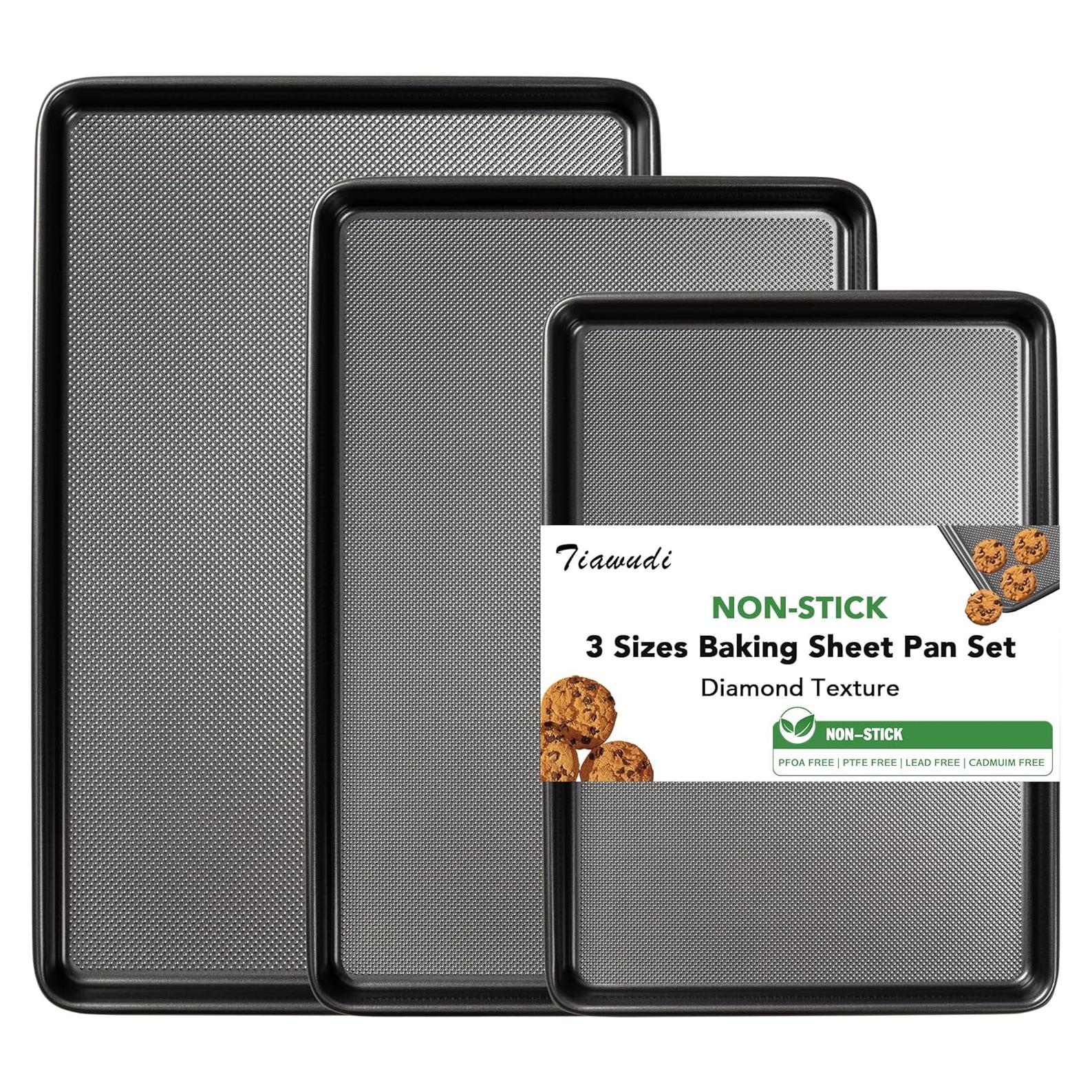Juego de 3 bandejas para hornear Tiawudi, acero al carbono, antiadherente