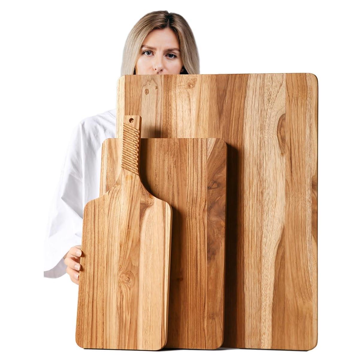 Juego de 3 Tablas de Cortar de Madera de Teca YUSOTAN