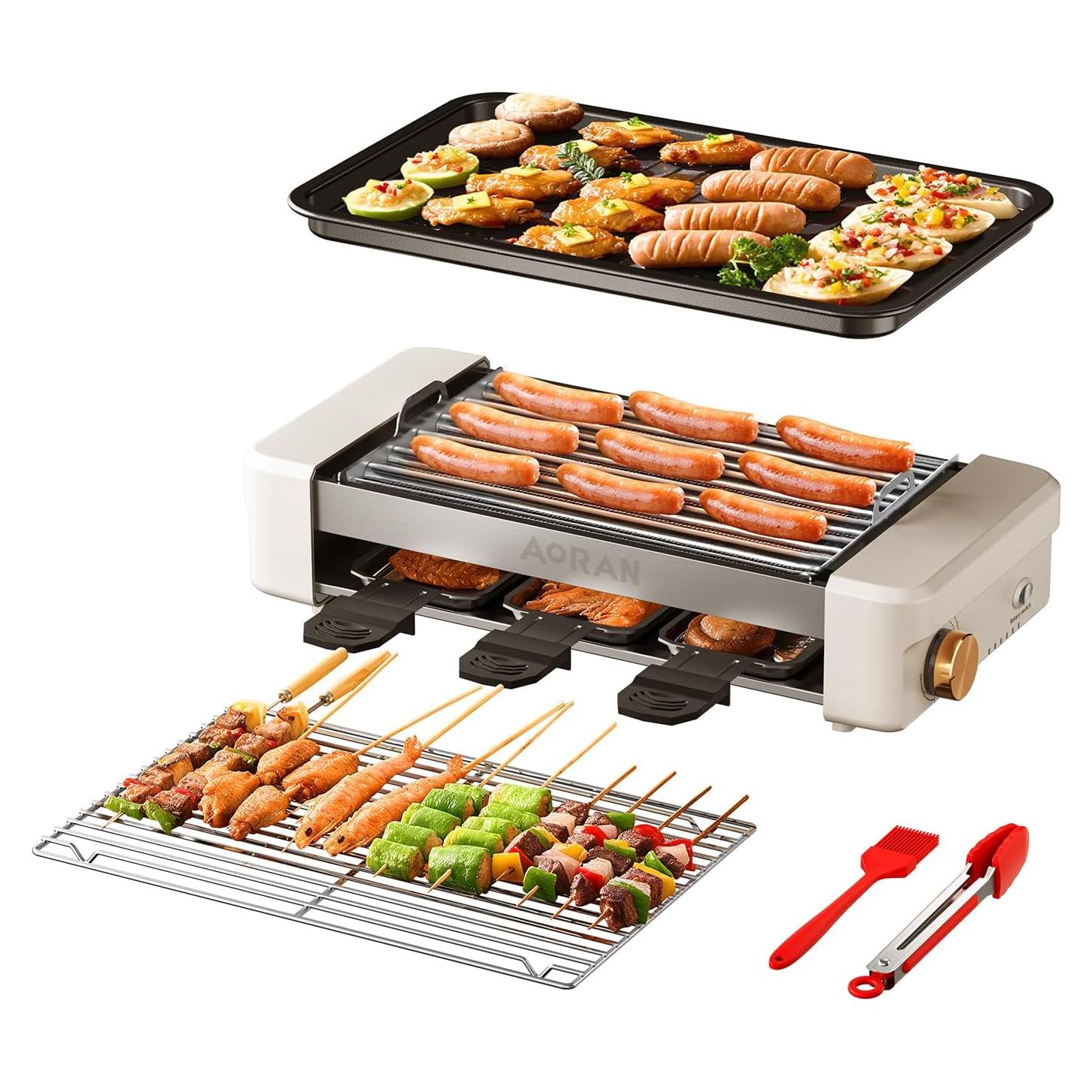Parrilla Eléctrica Sin Humo AORAN 800W Antiadherente 34x21cm