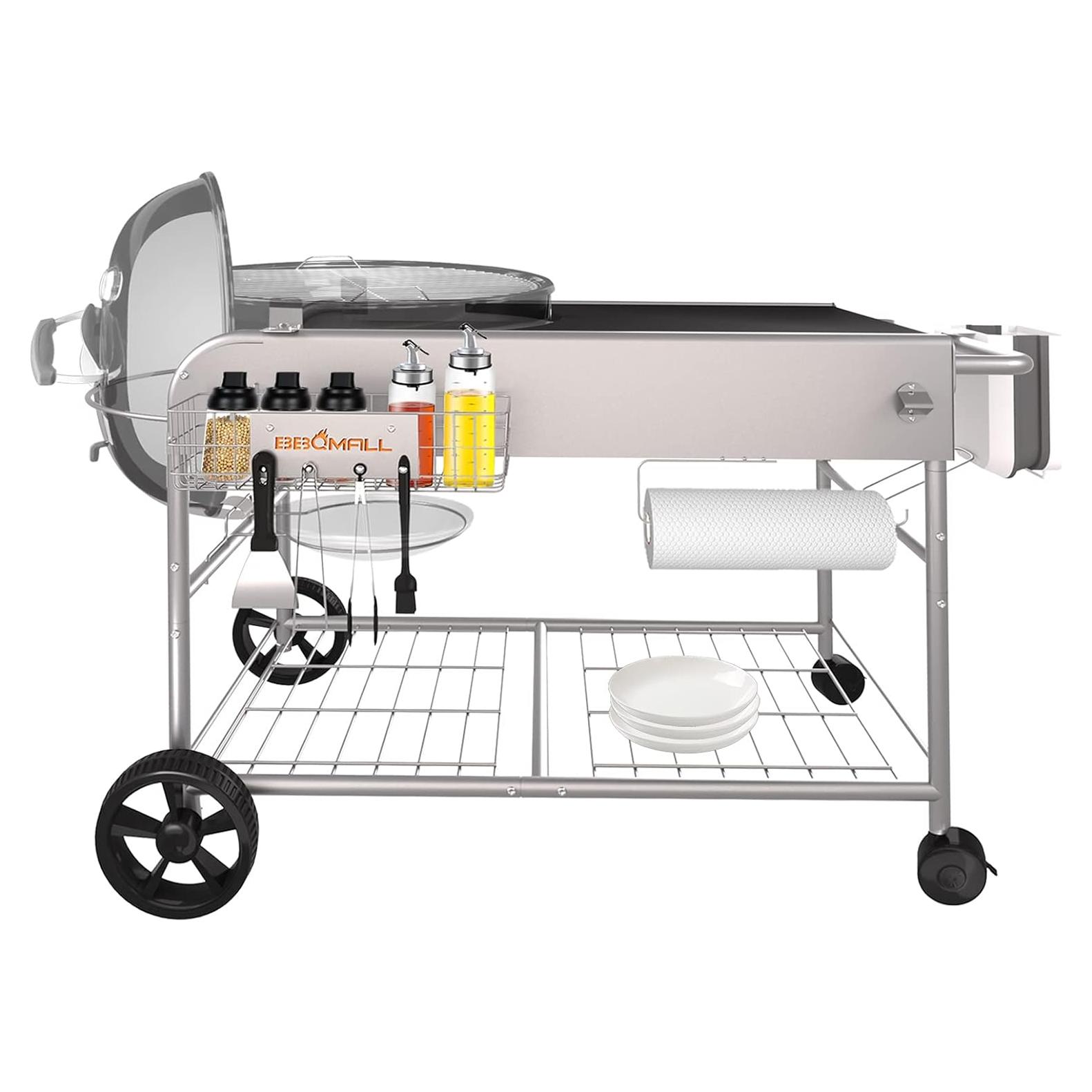 Carrito de Parrilla BBQMall para Weber 22" y 18" - Mesa de Preparación Exterior
