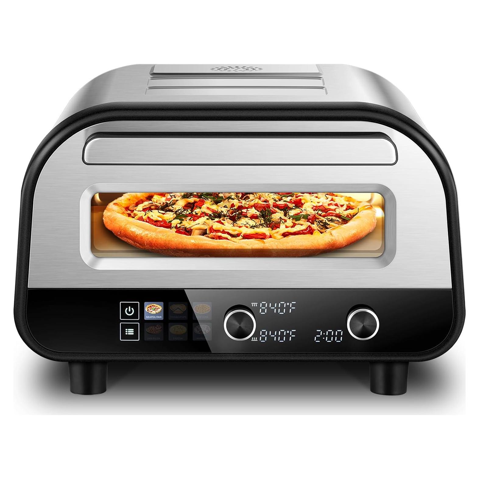 Horno de Pizza Eléctrico AMZCHEF 1700W 12" Acero Inoxidable