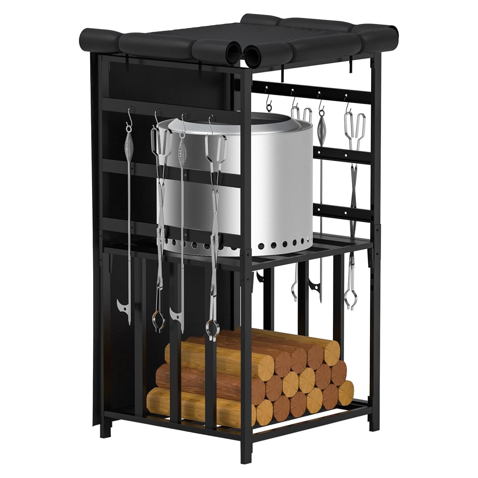 Estante de Almacenamiento de Leña MOASKER con Cubierta Impermeable