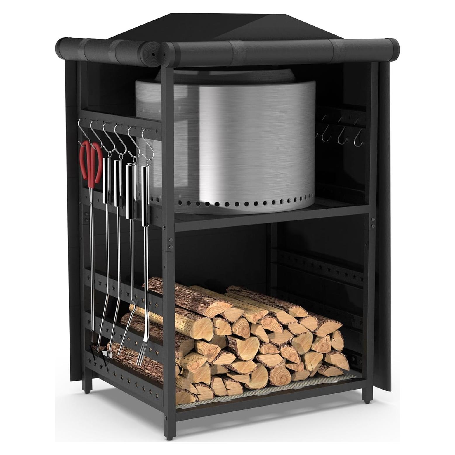 Estante de Leña Exterior Lezbanz con Cubierta Impermeable 65.8x78.7cm