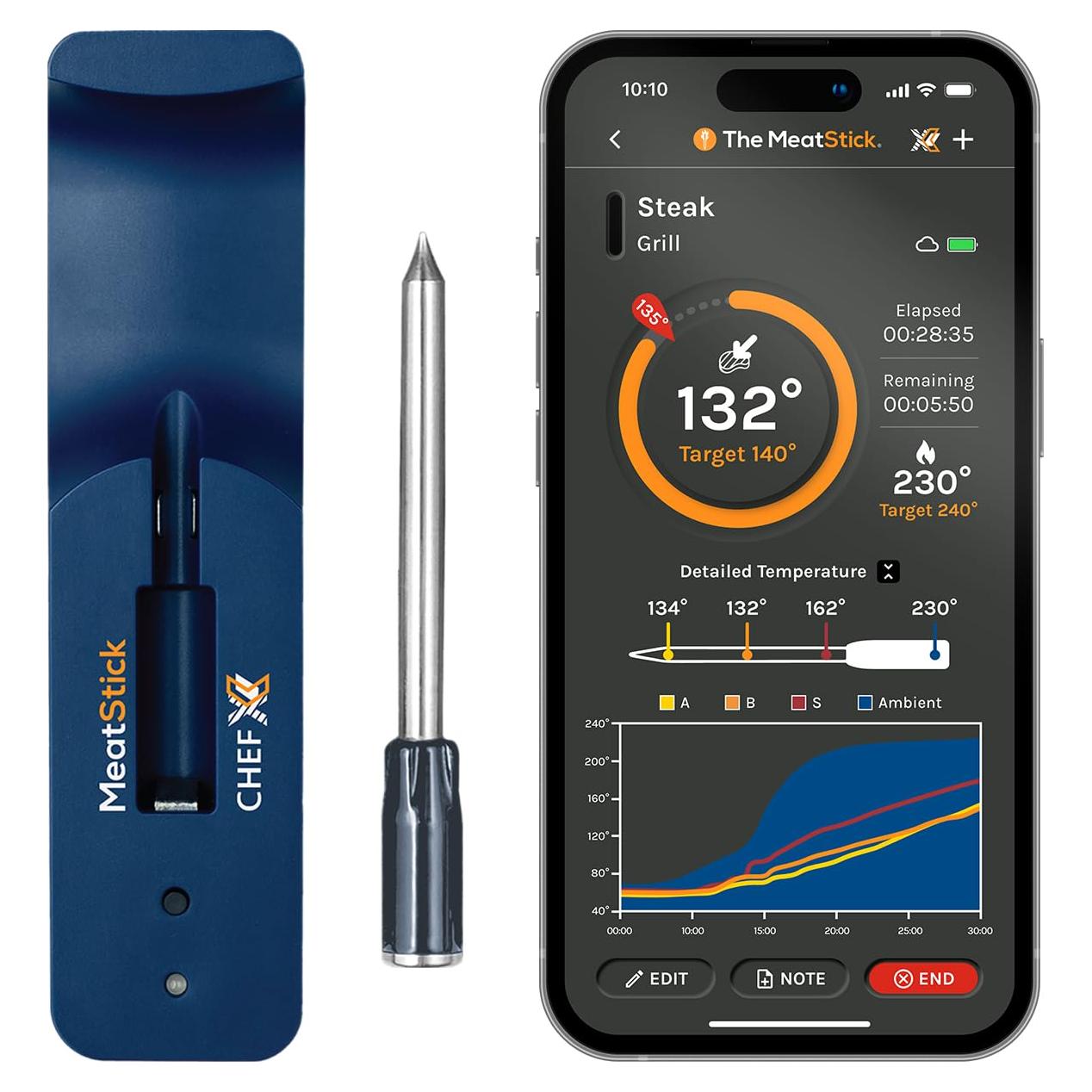 Termómetro de Carne Inalámbrico MeatStick Chef X - Bluetooth 198m