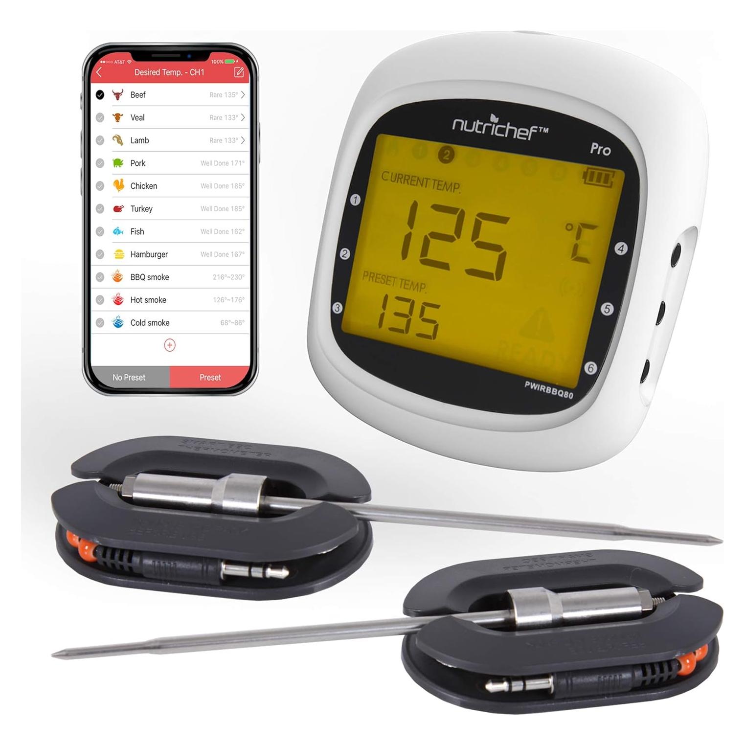 Termómetro Digital BBQ Inalámbrico NutriChef - Probes Duales Acero Inoxidable