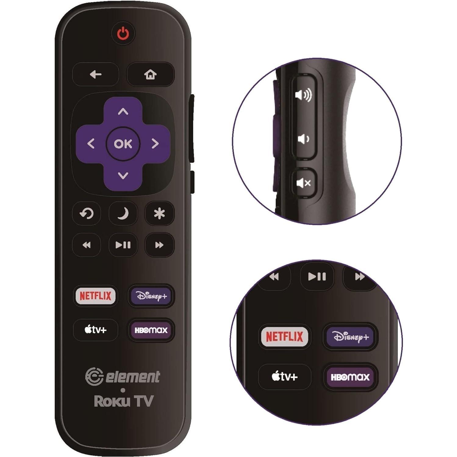 Control Remoto Element Roku TV 4K Ultra - Acceso Directo Netflix, Disney Plus, Apple TV