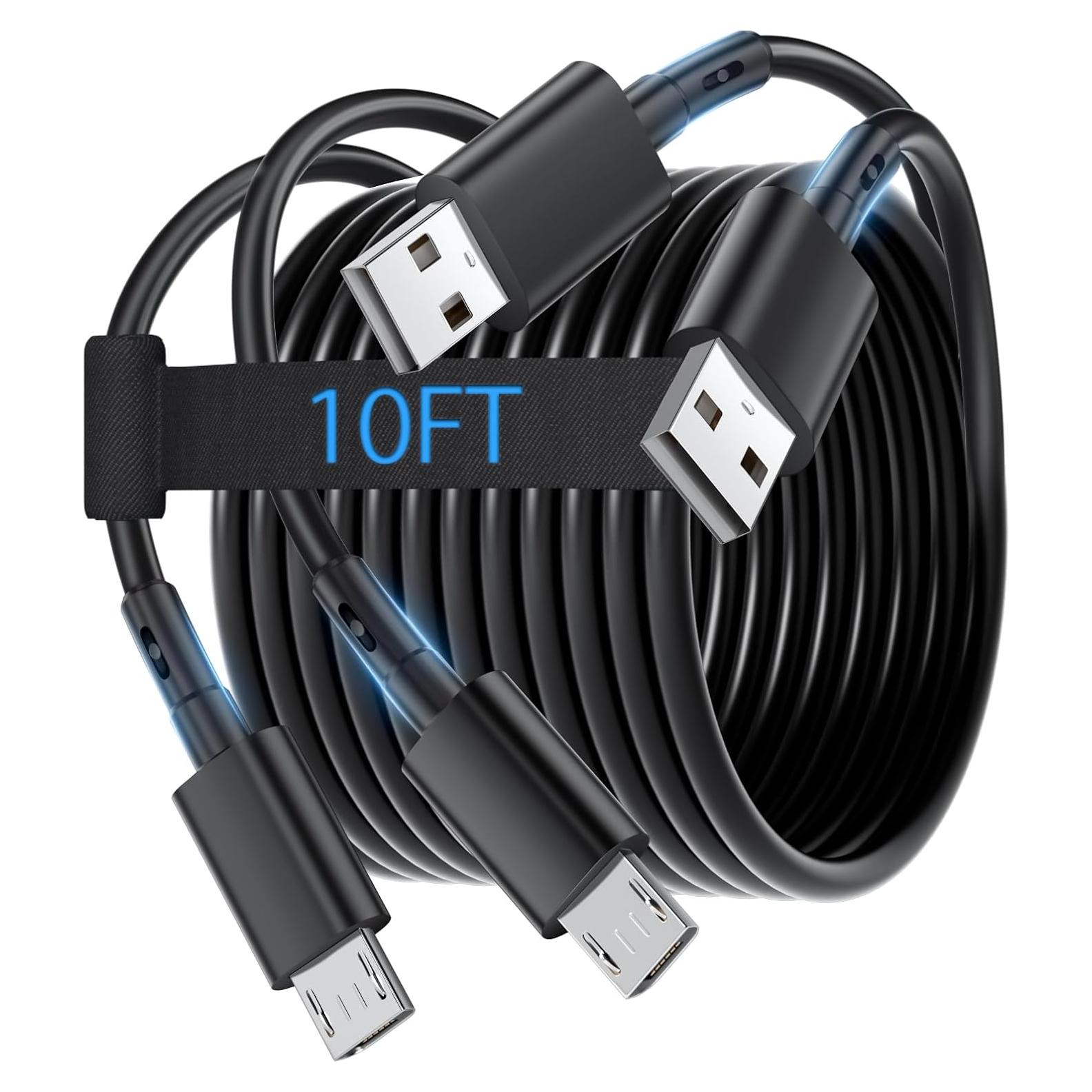 Cable Micro USB SCOVEE 3m para PS4 y Xbox One - 2 Paquetes