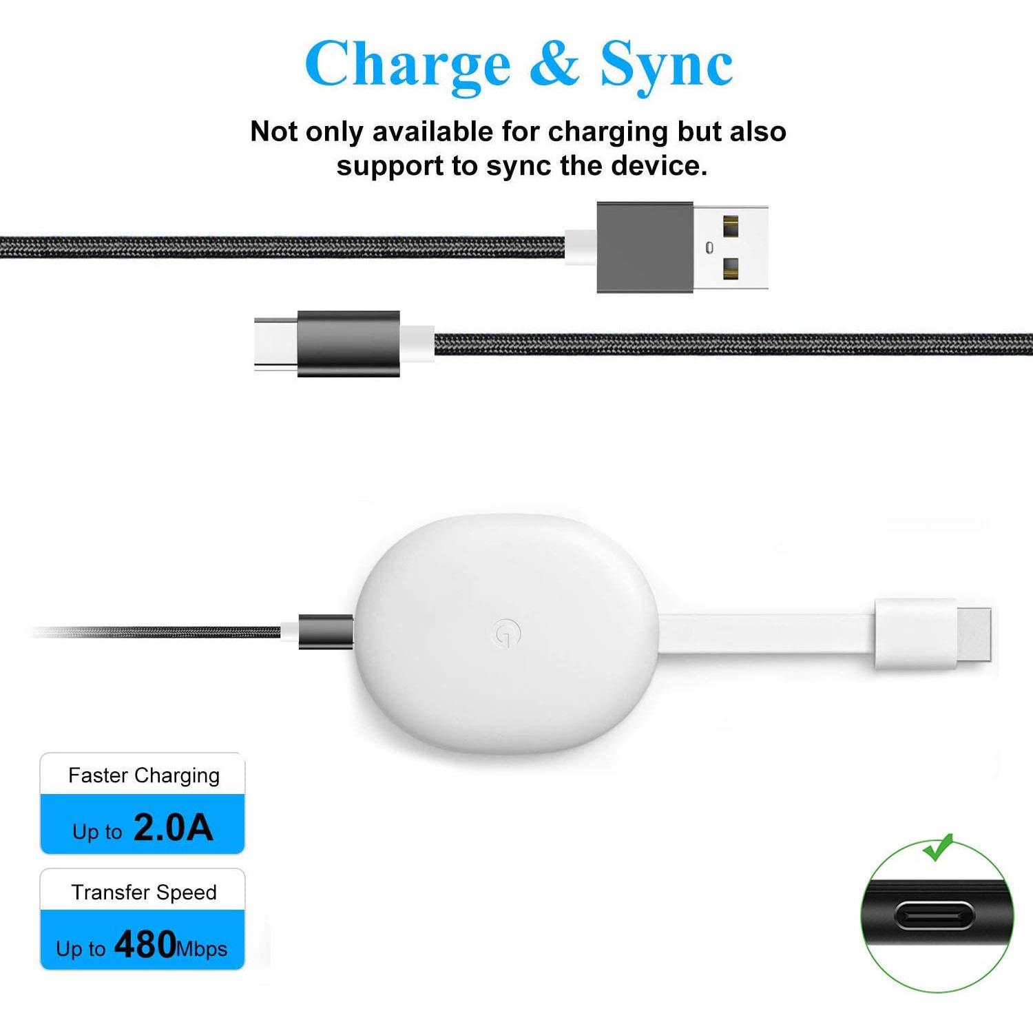 Cable USB-C de carga y sincronización Akingdleo 1.5m para Chromecast