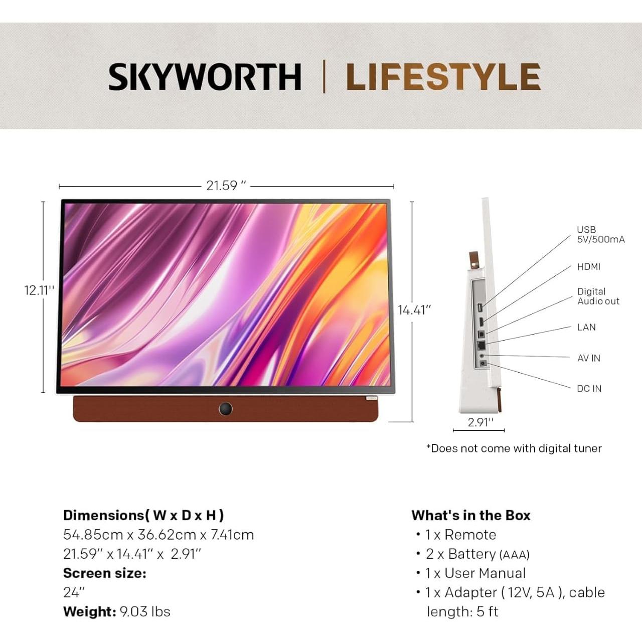 Pantalla Inteligente Portátil Skyworth 24P100 1080P FHD