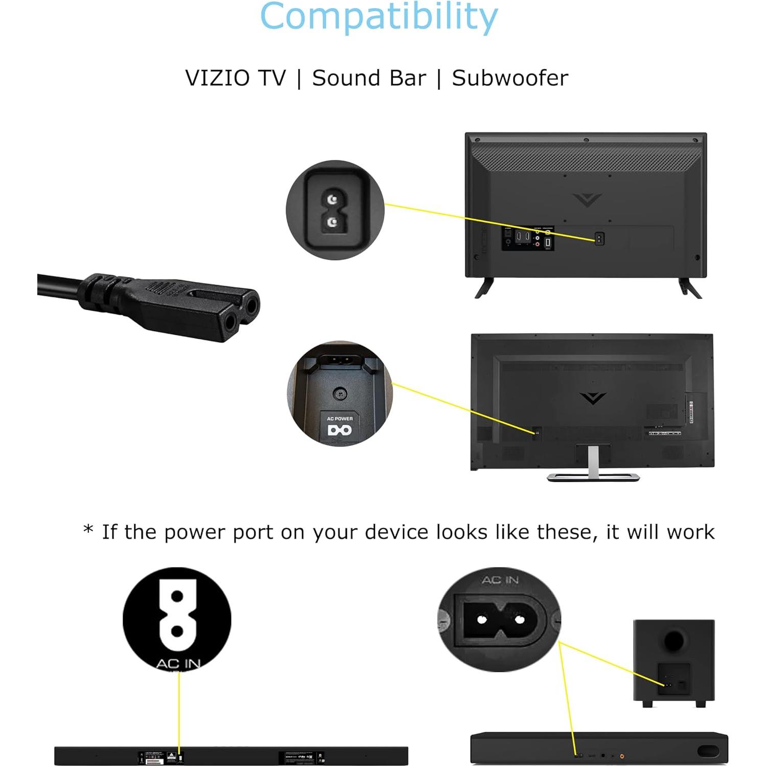 Cable de Alimentación 1.83m TONIWA para Vizio TV y Barra de Sonido