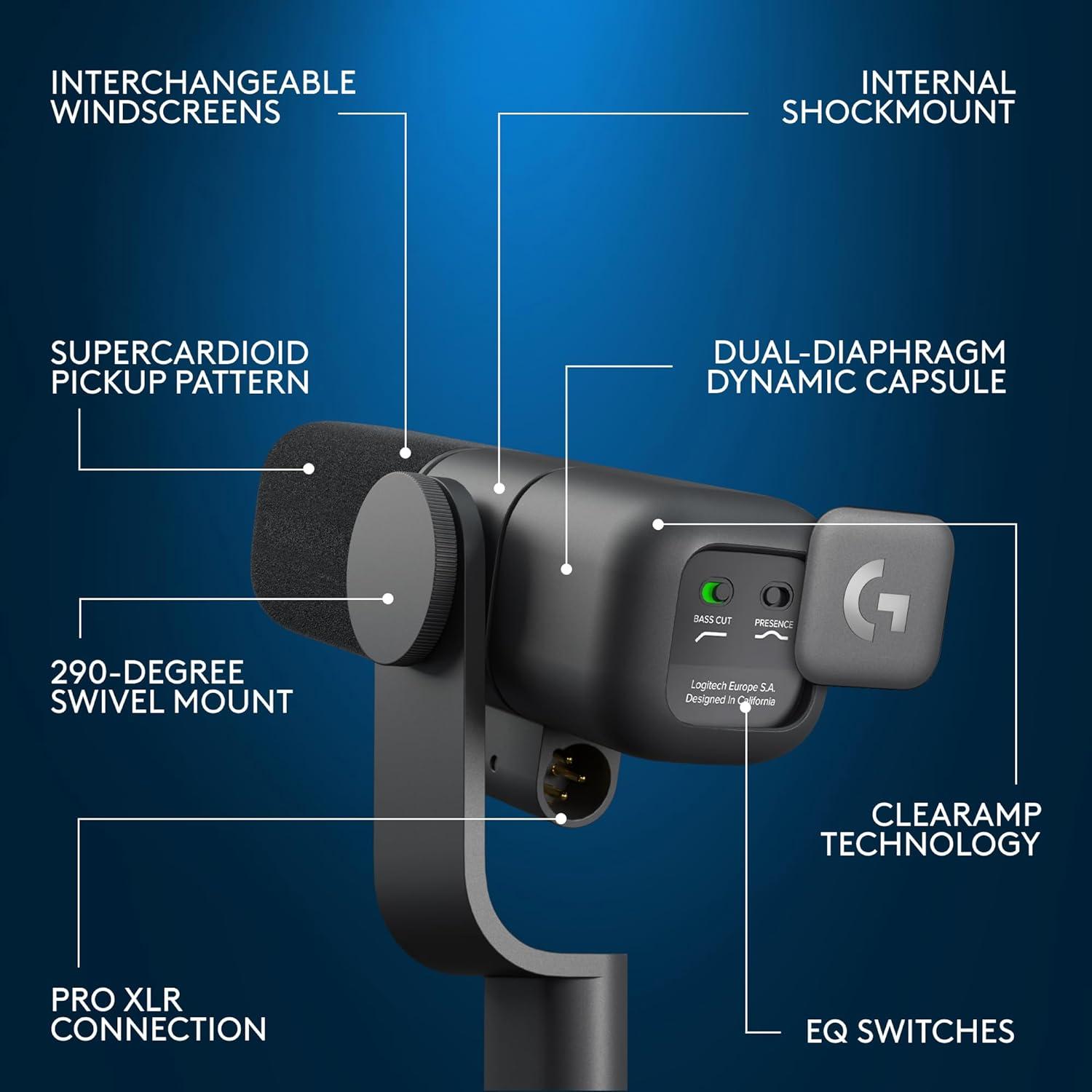 Micrófono Dinámico XLR Logitech G Yeti Studio para Juegos - Negro