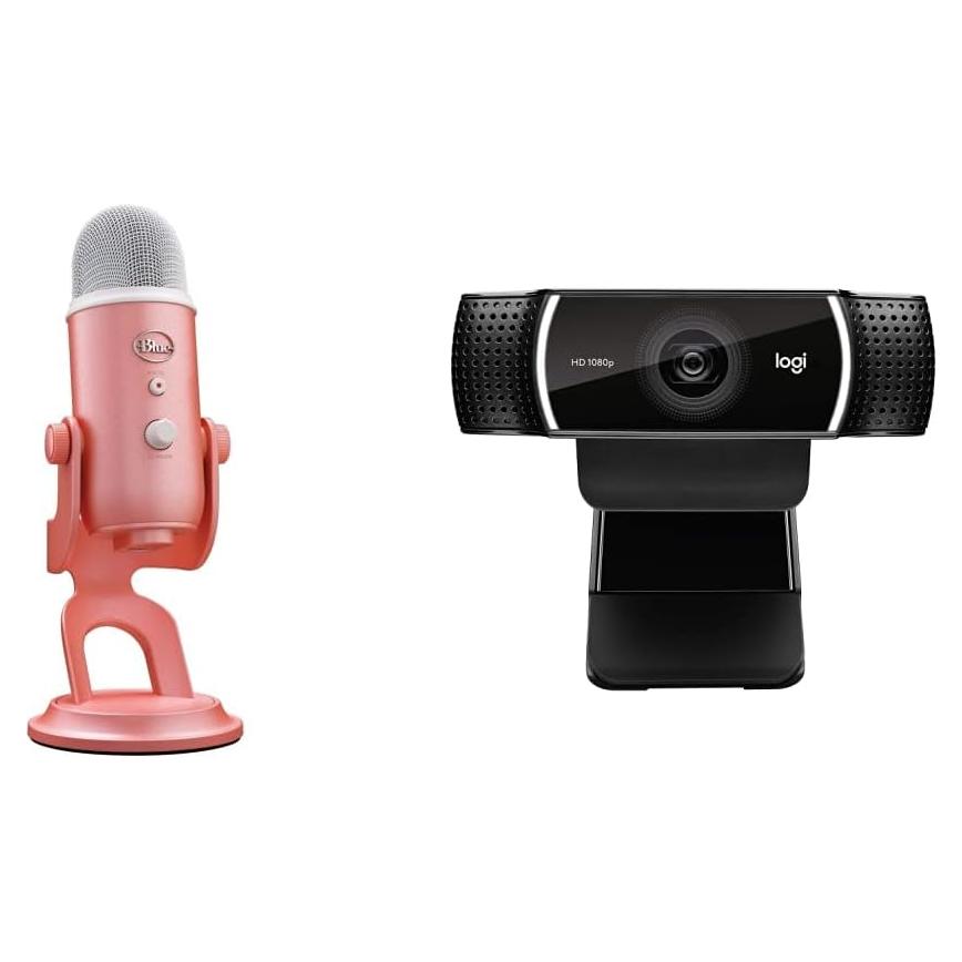 Micrófono Gaming USB Blue Yeti Amanecer Rosa + Webcam C922x