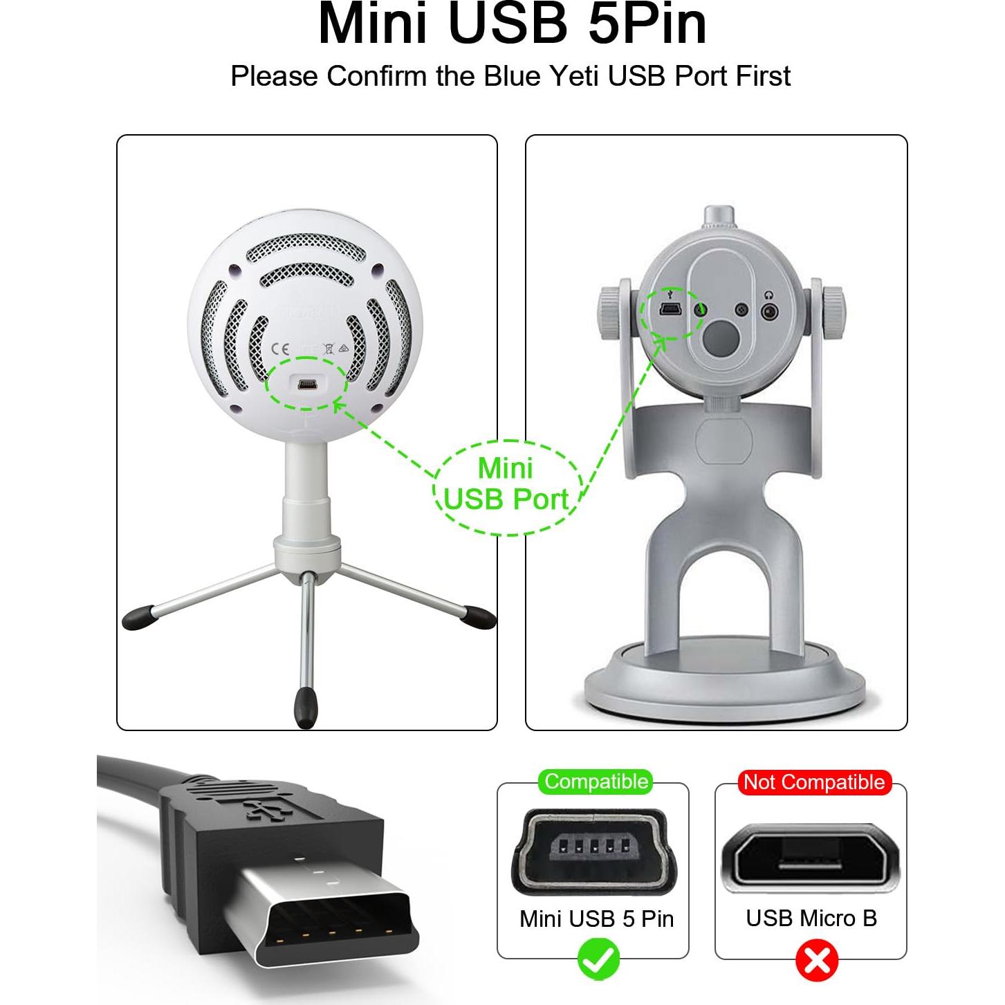 Cable USB A a Mini-B 1M Bicmice para Micrófono Blue Yeti