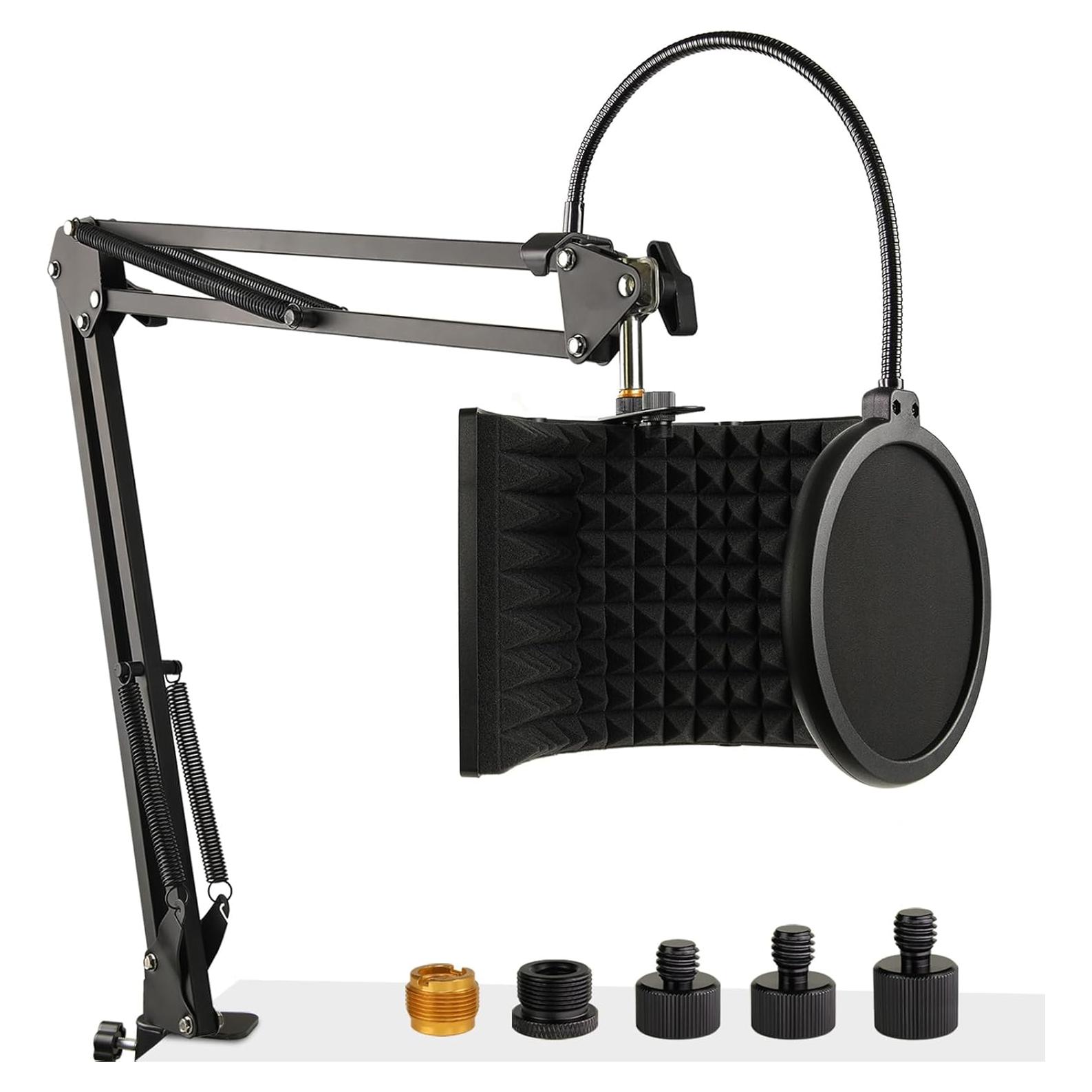 Escudo de Aislamiento de Micrófono Frgyee con Soporte y Filtro Antipop