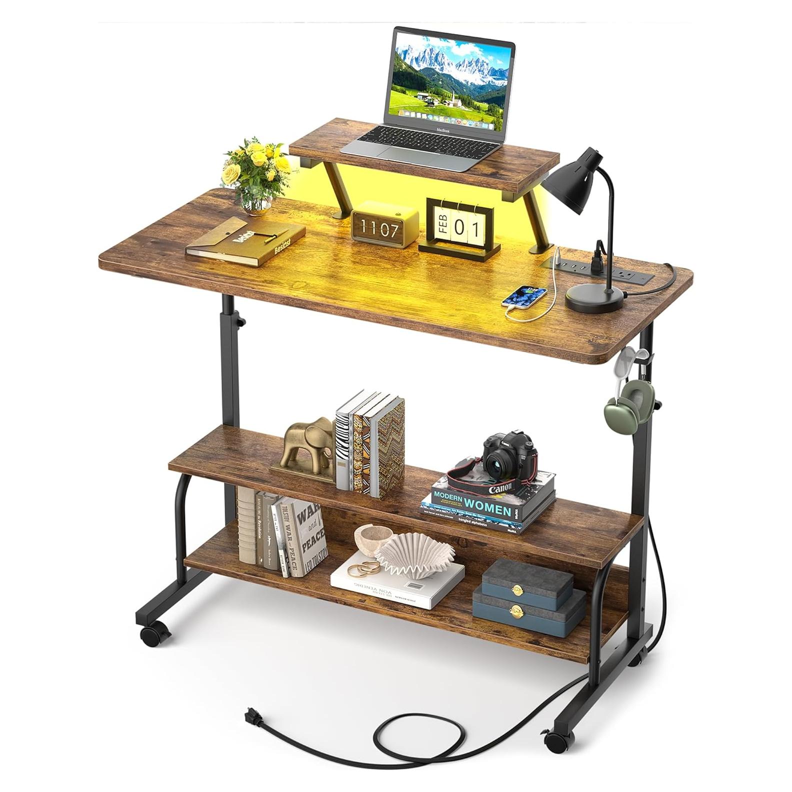 Escritorio de pie ajustable Besiost SJZJZT-39R con luces LED