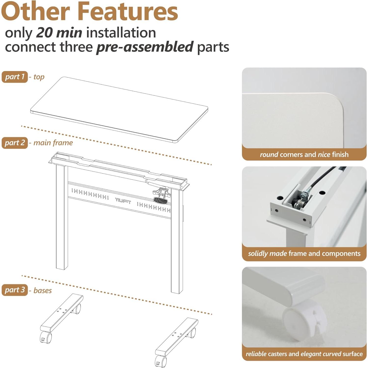 Escritorio de Pie Ajustable YILIFT PneuRev Blanco 71-110 cm