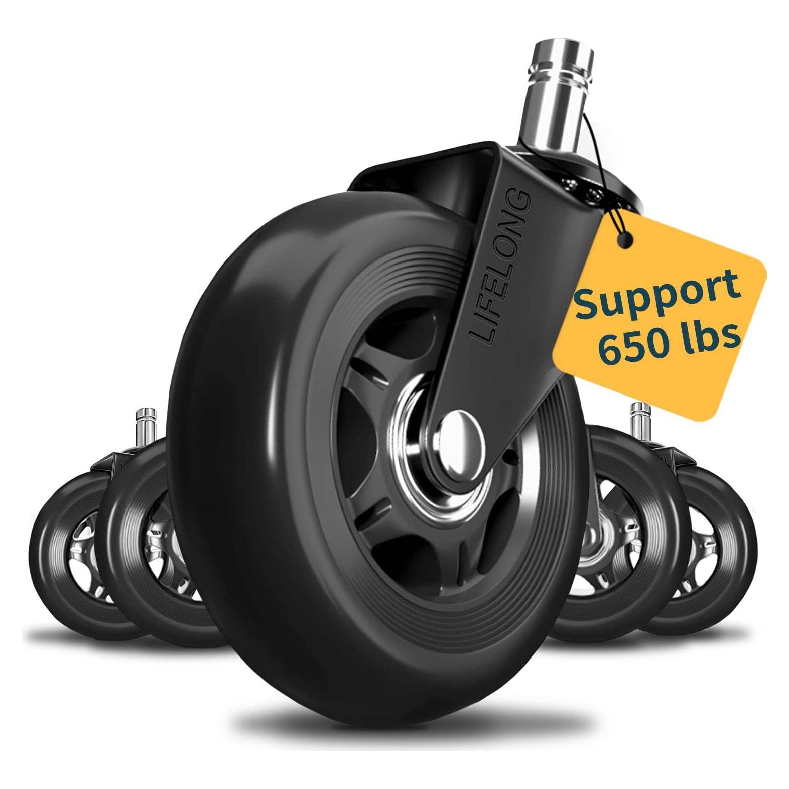 Ruedas de Silla de Oficina Lifelong 7.62cm Alta Resistencia Negro