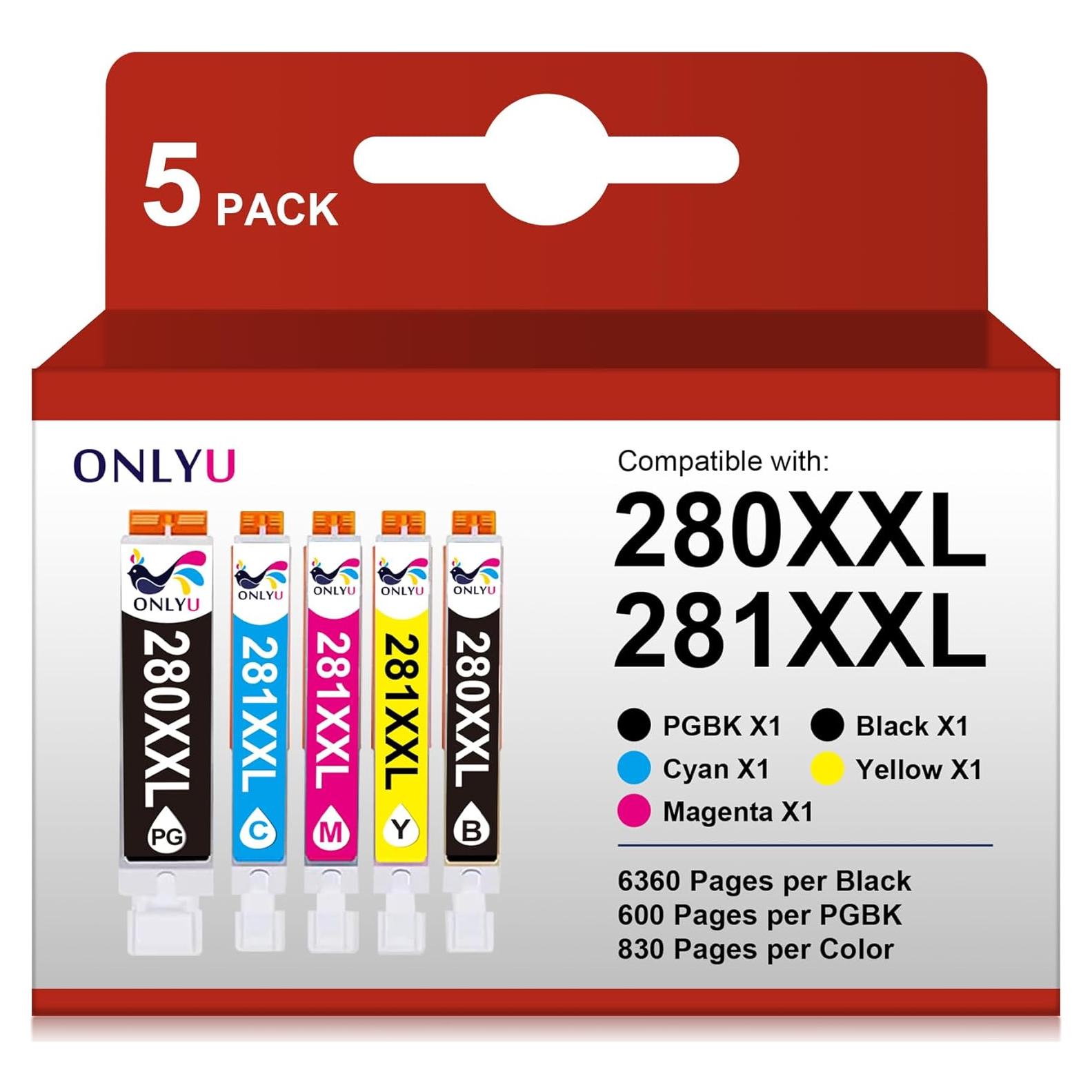 Cartuchos de Tinta ONLYU 280XXL 281XXL para Canon - 5 Paquetes