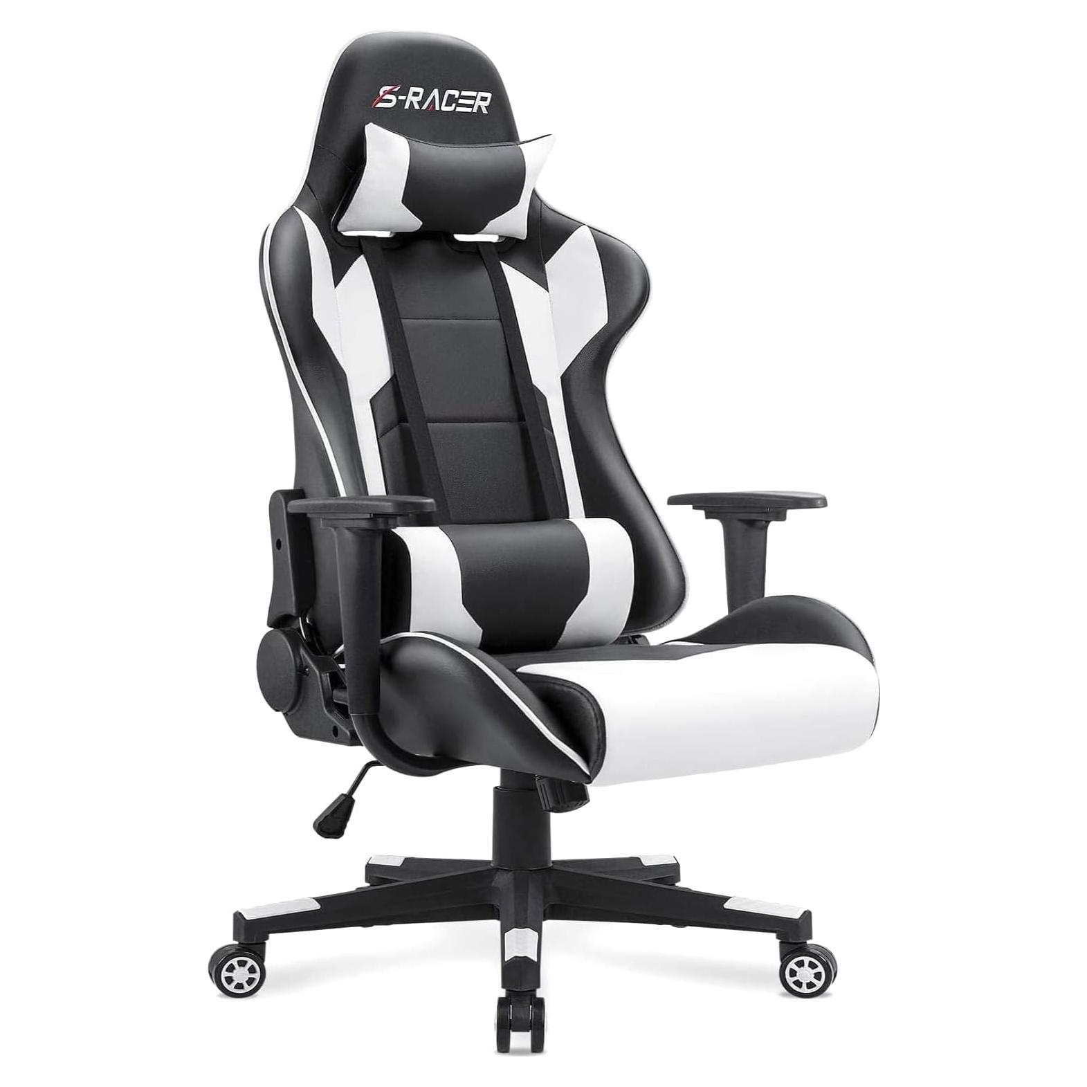 Silla Gaming Homall Ergonómica Ajustable Cuero Blanco