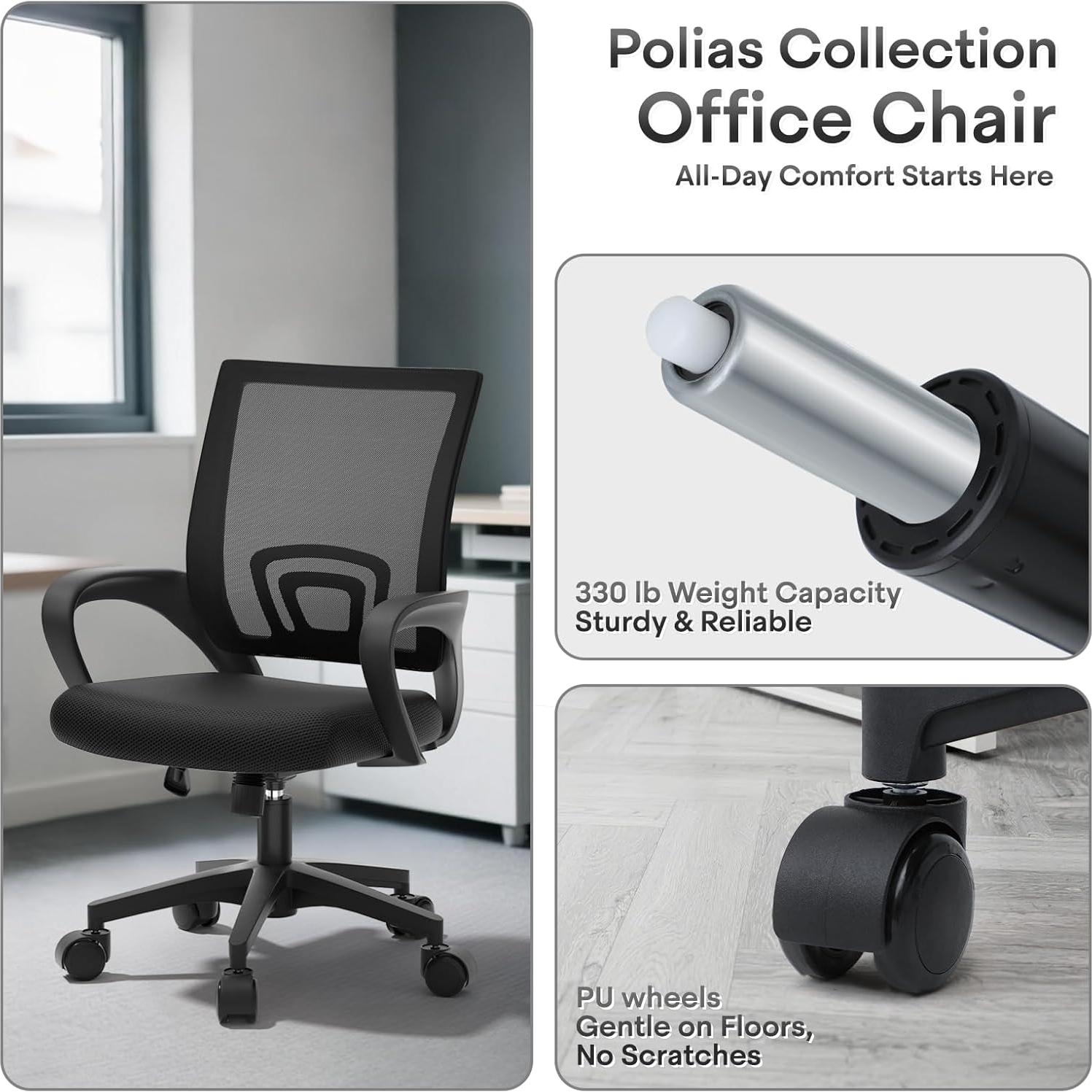 Silla de Oficina Ergonómica Polias Negra - Soporta 150kg