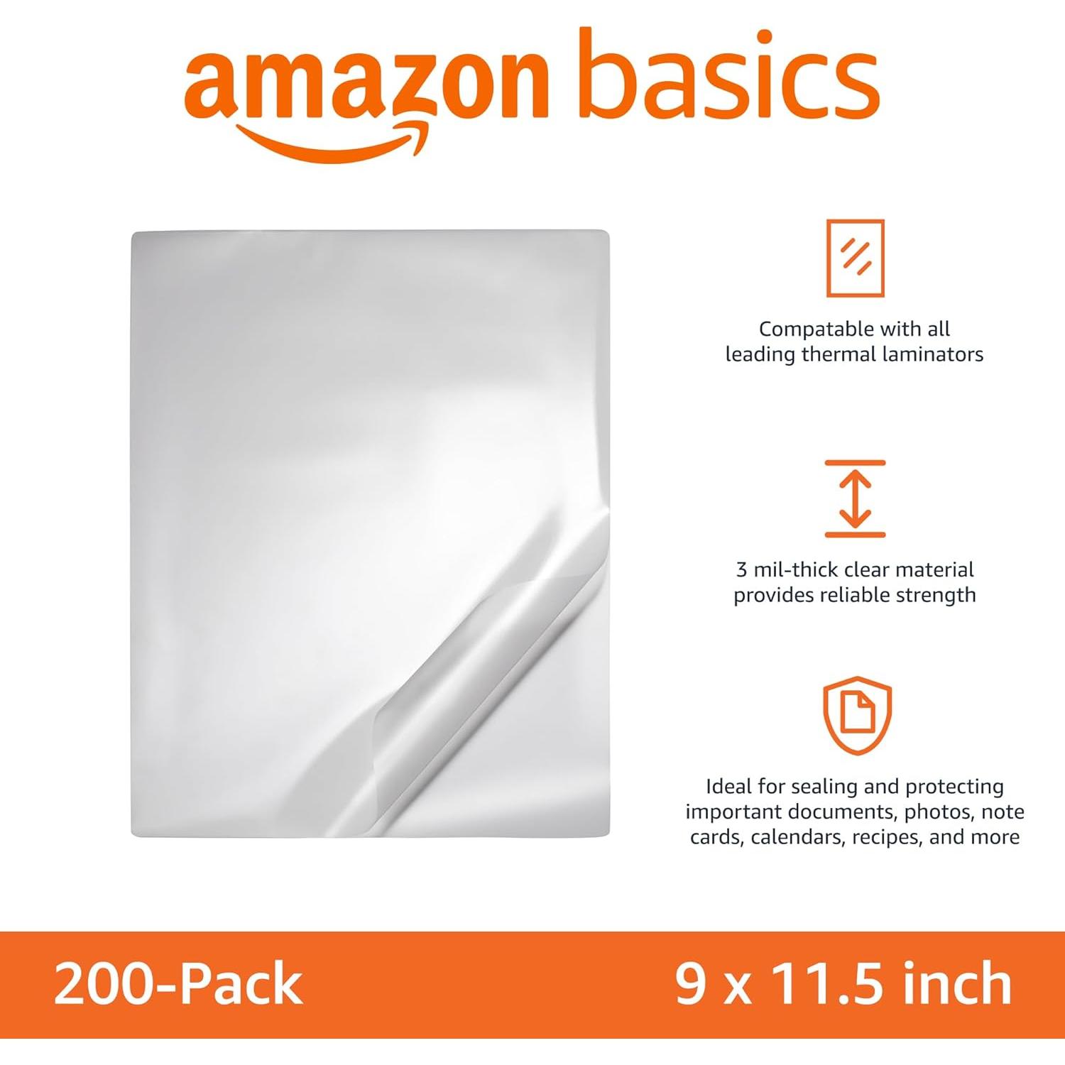 Hojas de Laminado Térmico Amazon Basics 29.2 x 22.9 cm 200-Pack