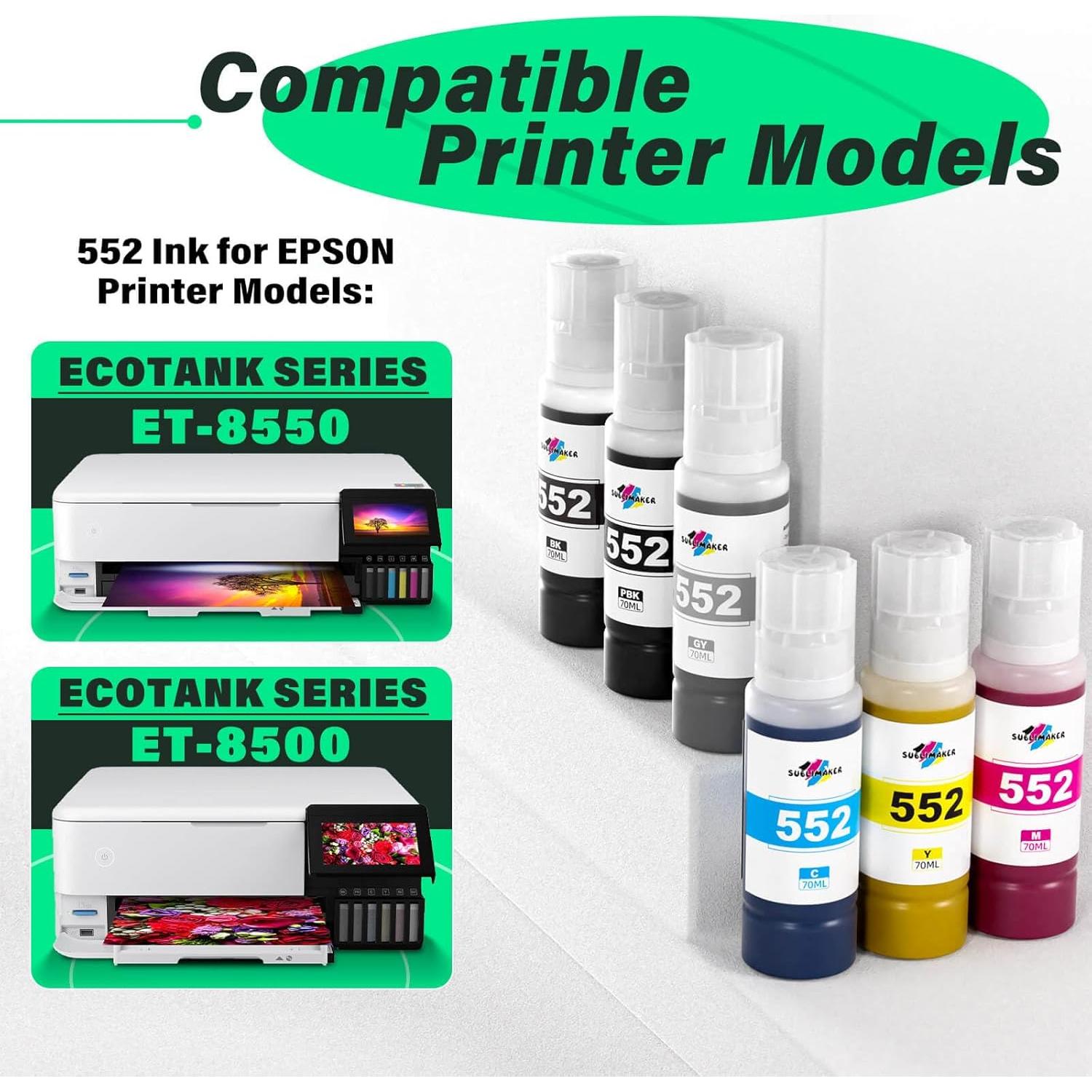 Botellas de Recarga de Tinta 552 SUBLIMAKER Paquete de 6