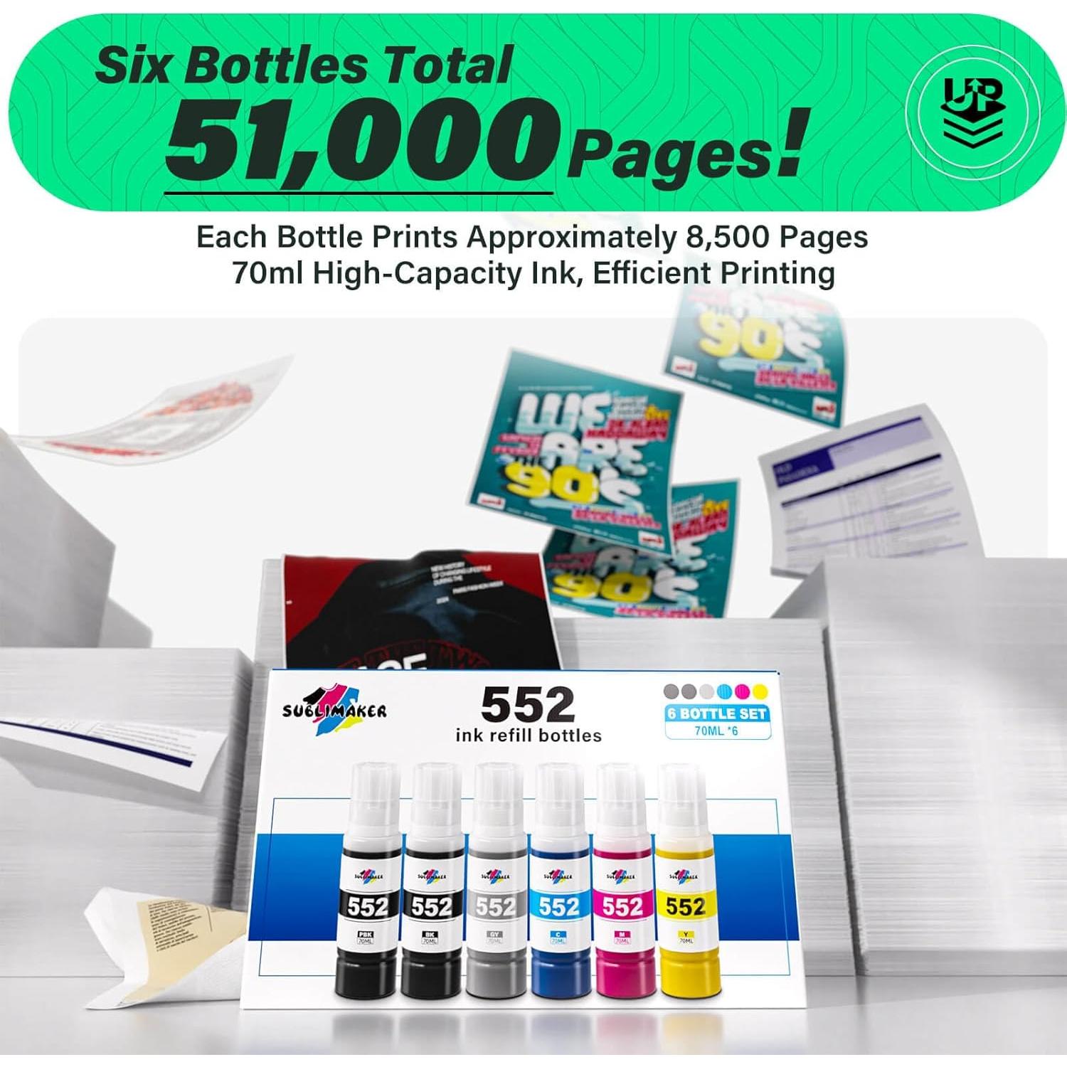 Botellas de Recarga de Tinta 552 SUBLIMAKER Paquete de 6