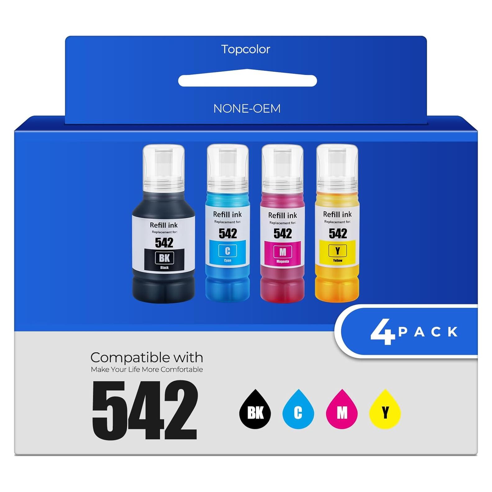 Botellas de Recarga de Tinta 542 Topcolor para Impresoras ET-5150/ET-5170