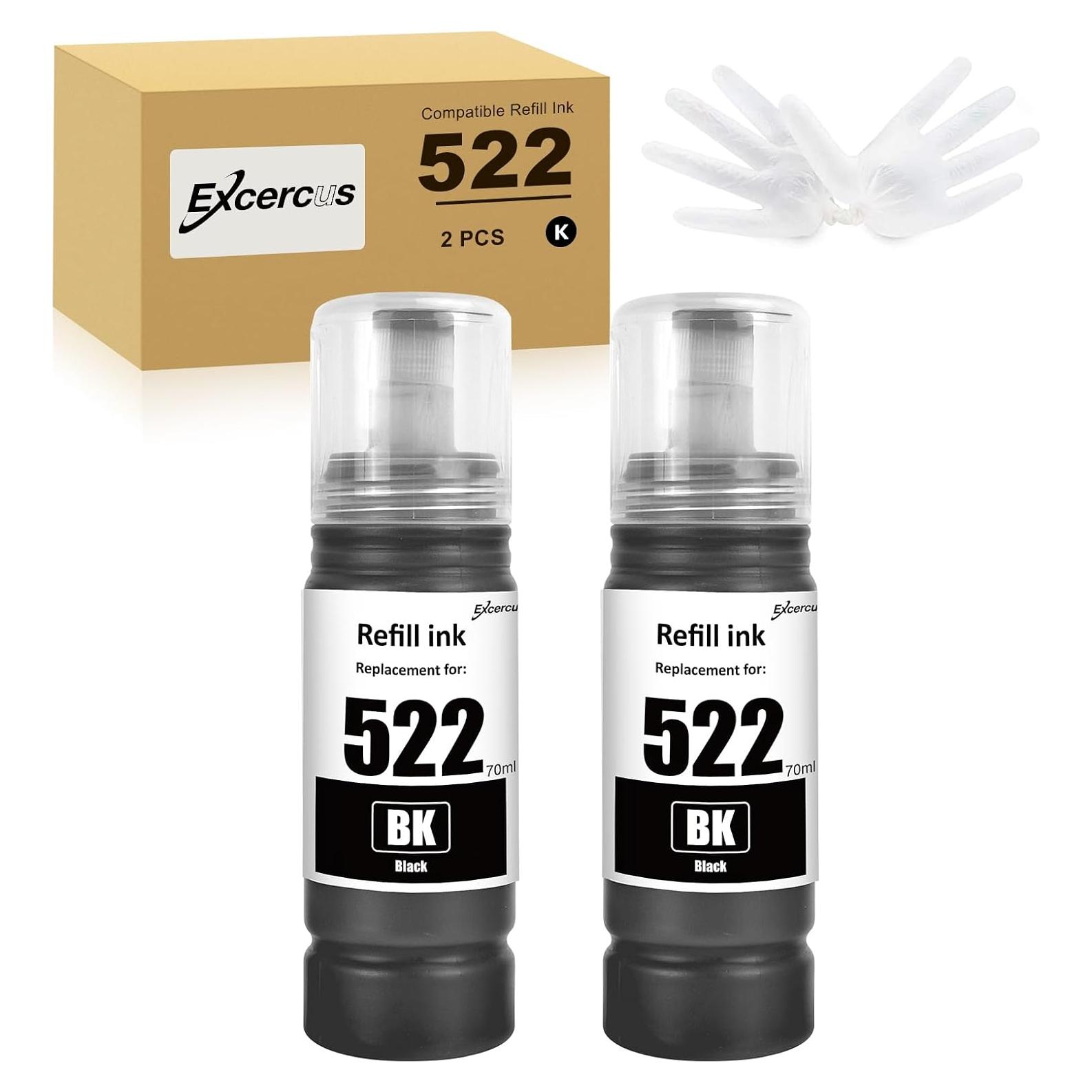 Botellas de Tinta Recarga T522 EXCERCUS 5 Unidades 70ml Negro