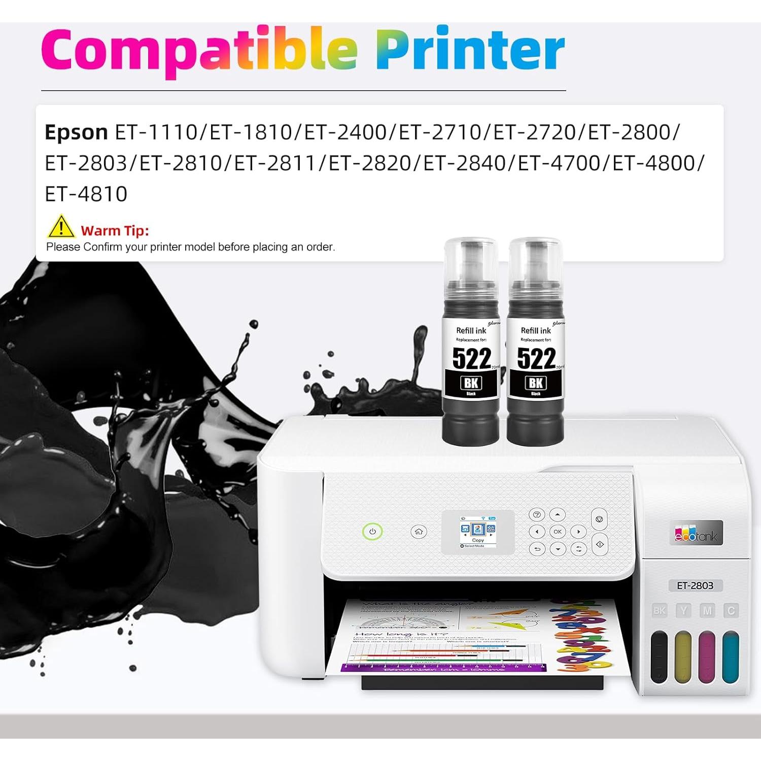 Botellas de Tinta Recarga T522 EXCERCUS 5 Unidades 70ml Negro