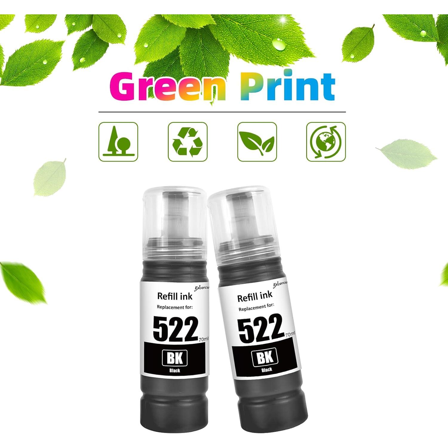 Botellas de Tinta Recarga T522 EXCERCUS 5 Unidades 70ml Negro