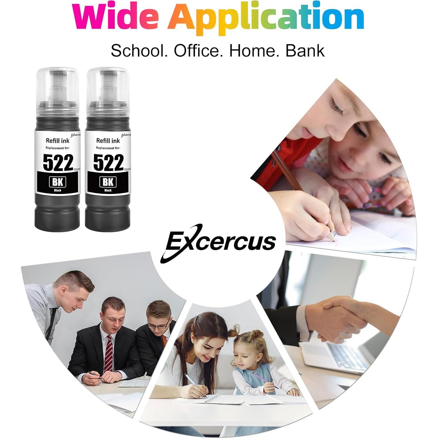 Botellas de Tinta Recarga T522 EXCERCUS 5 Unidades 70ml Negro