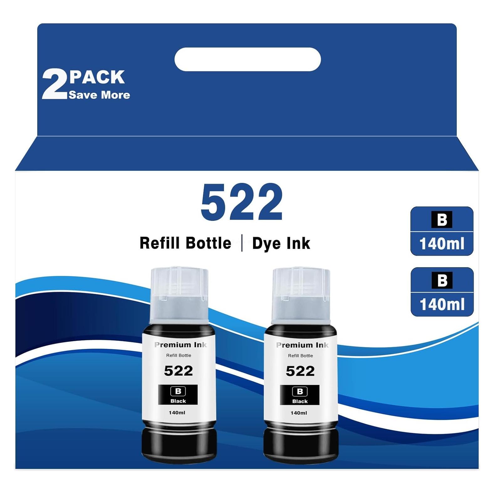 Botellas de Tinta Negra Couleuris T522 para Epson EcoTank 280 ml