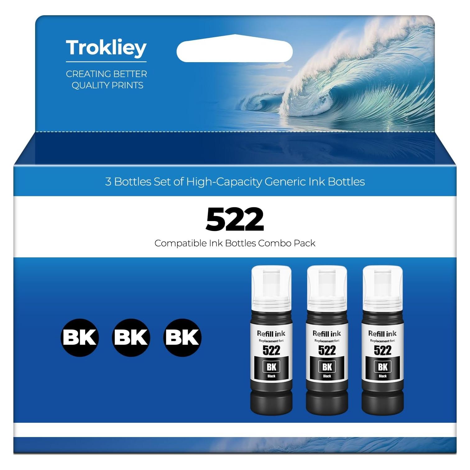 Botellas de Recarga de Tinta Negra 522 Trokliey 300ml