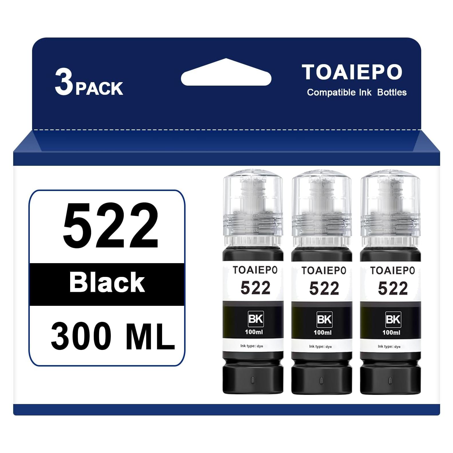 Botellas de Tinta de Recarga Negra TOAIEPO 522 - 3 x 100ml