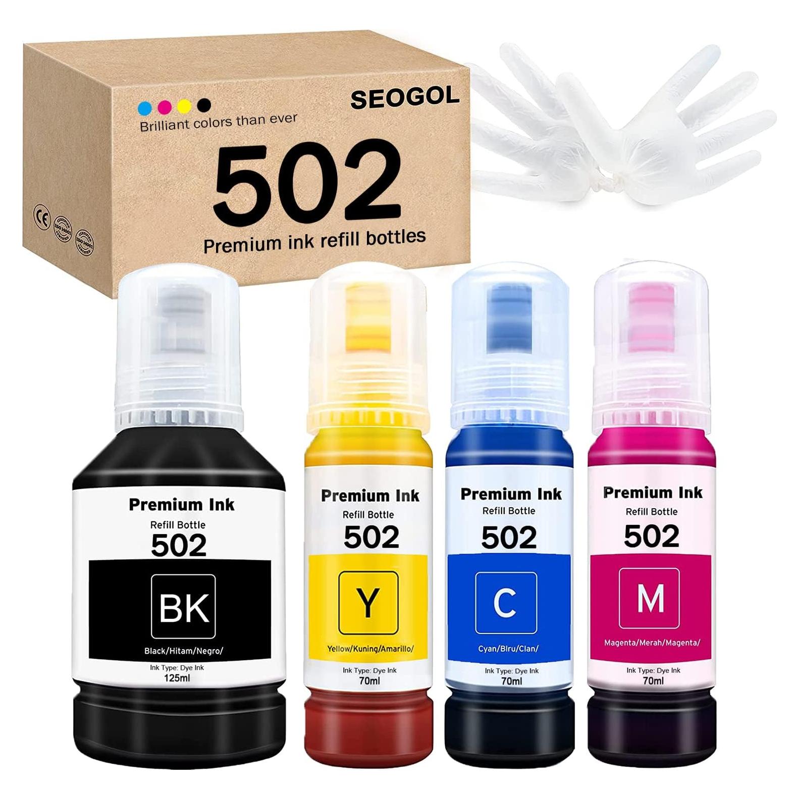 Botellas de Tinta de Recarga SGL Tech T502 para Ecotank 4 Pack