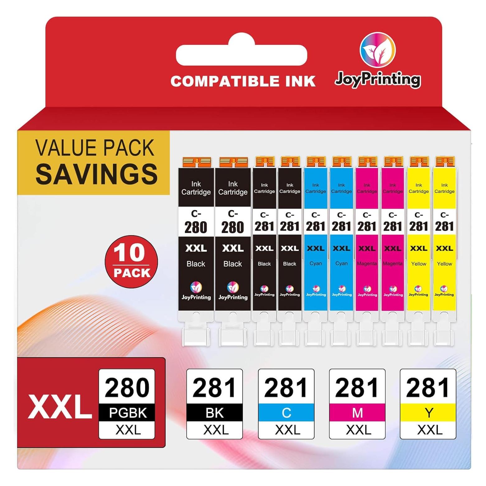 Cartuchos de tinta JoyPrinting 280 281 XXL compatibles Canon - Paquete de 10