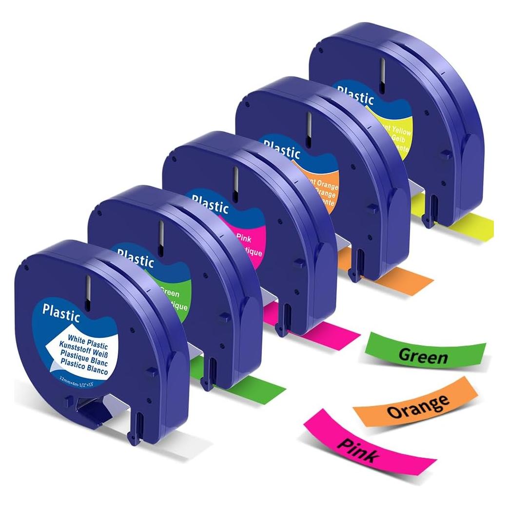 Paquete de 5 Cintas Etiquetadora Dymo Letratag 12mm Plástico