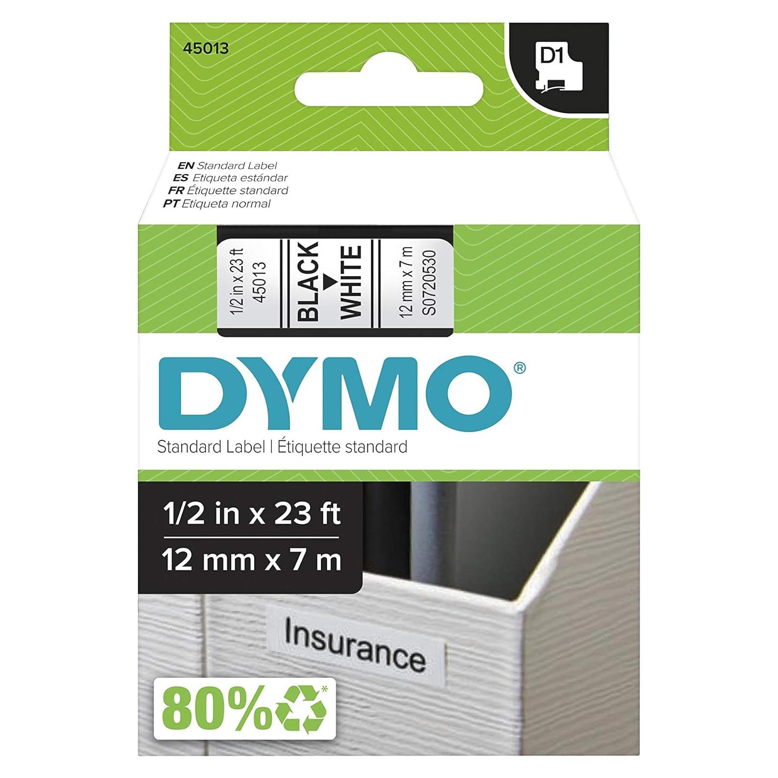 Etiquetas DYMO D1 12mm x 7m Autoadhesivas Negra sobre Blanco