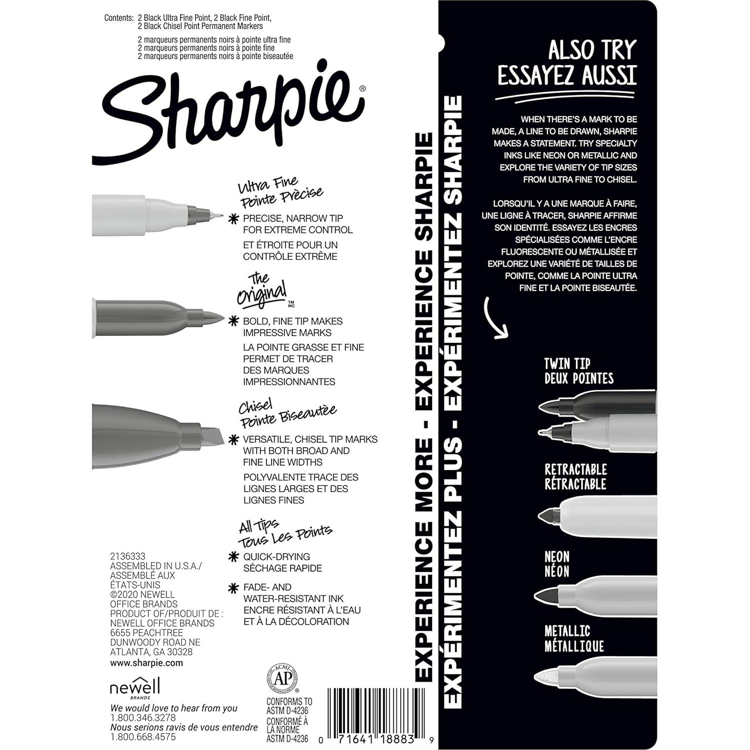 Set de 6 Marcadores Permanentes Sharpie Negro con Puntas Variadas