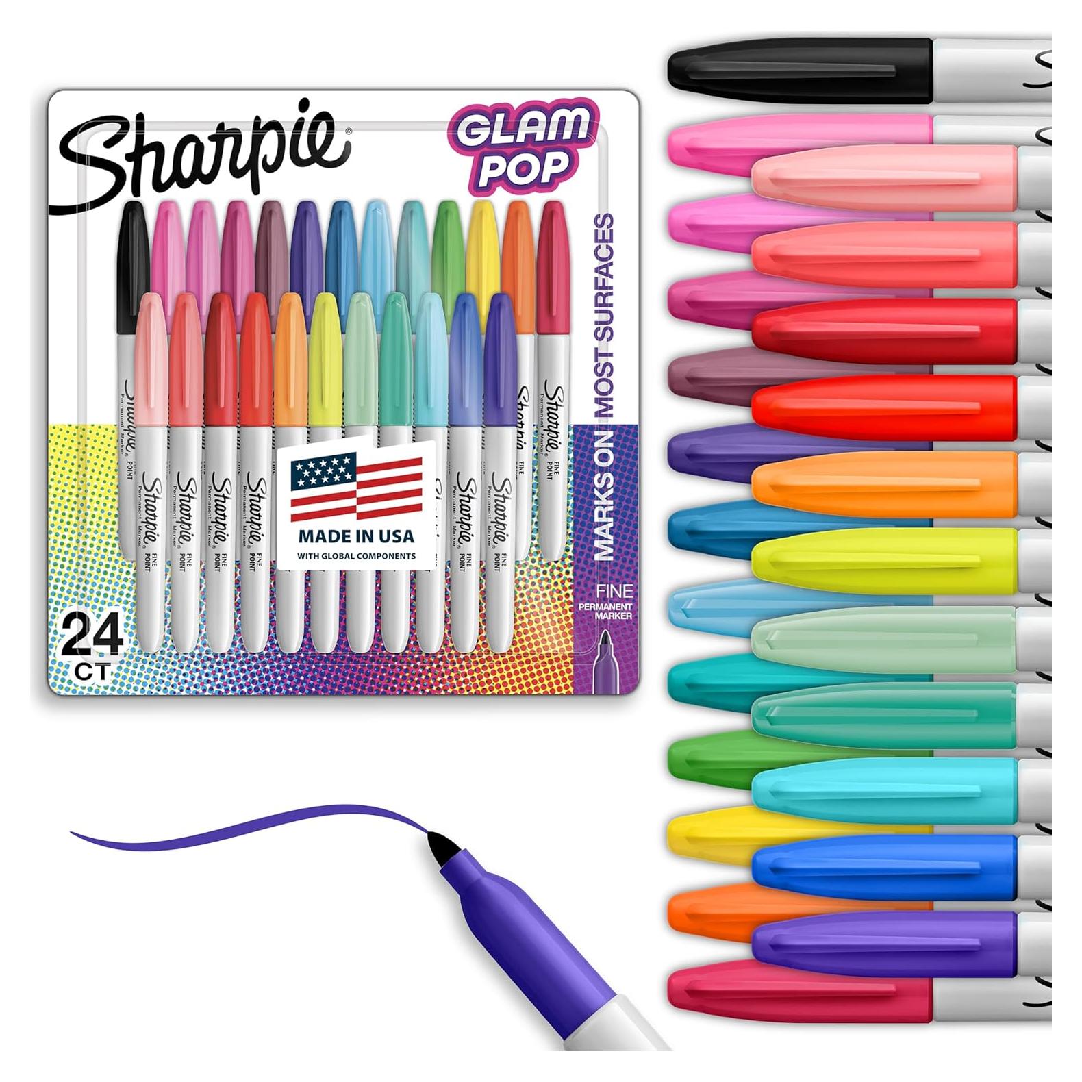 Juego de 24 Marcadores Permanentes Sharpie Glam Pop Punta Fina