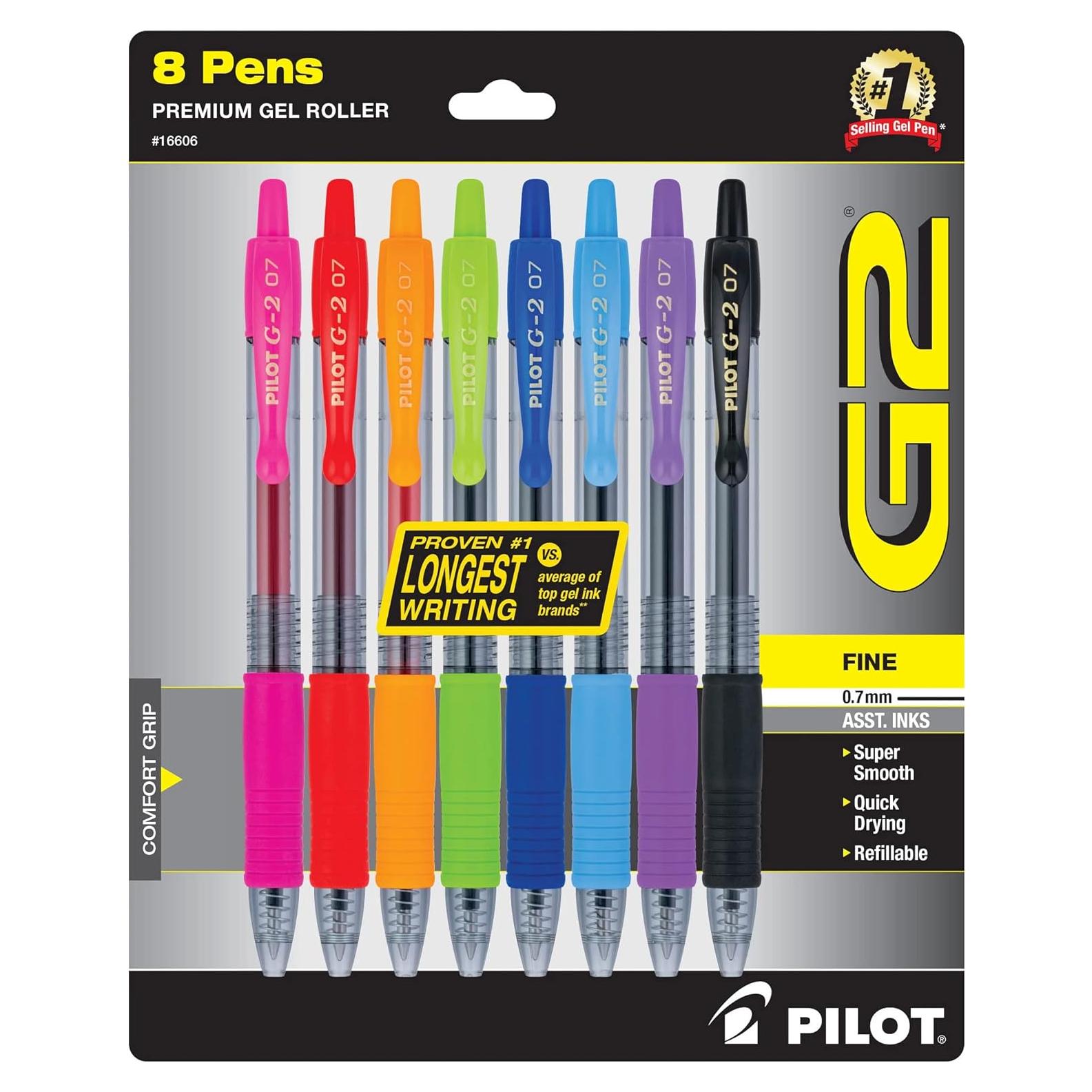 Bolígrafos de Gel Pilot G2 Punta Fina 0.7 mm Colores Asortidos
