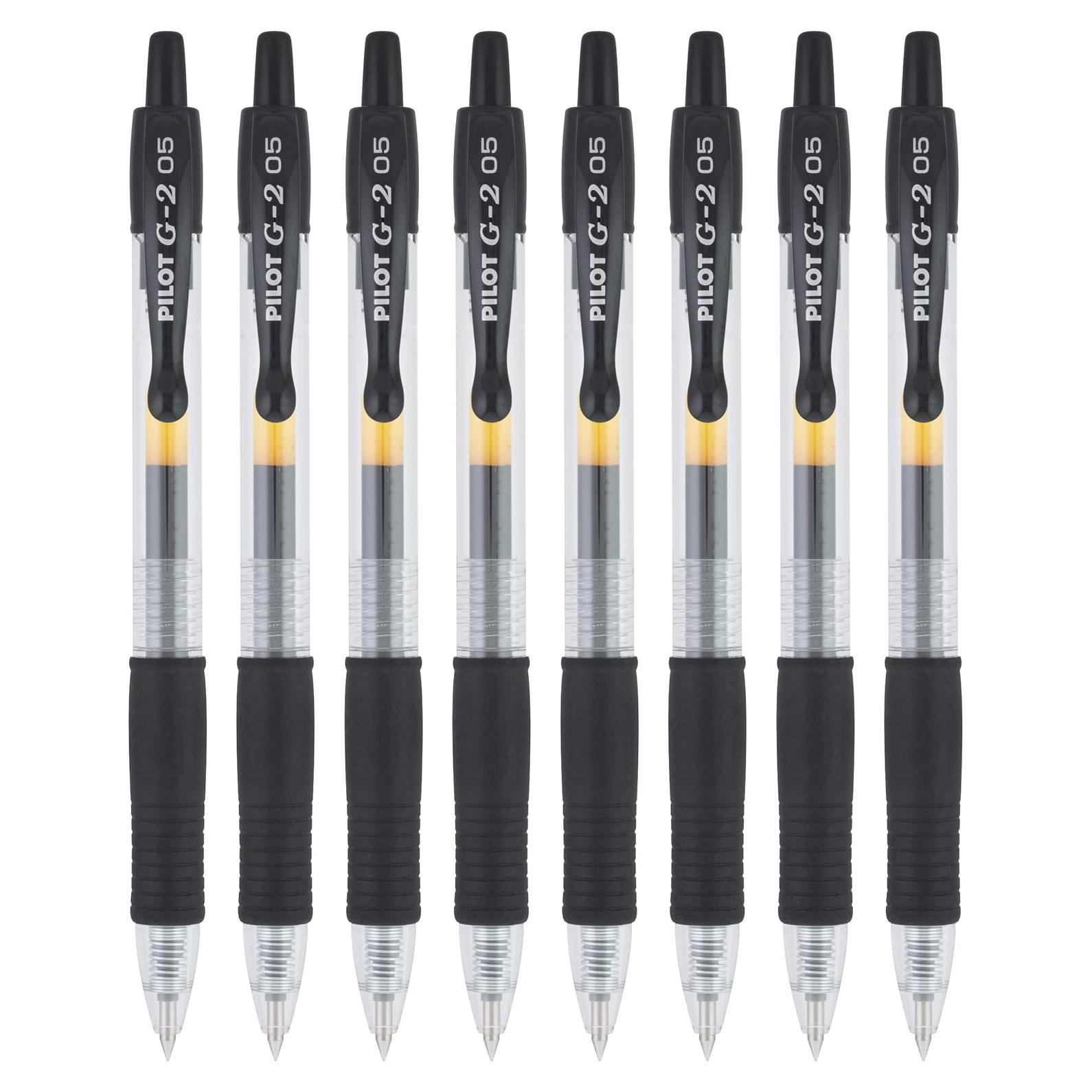 Bolígrafos de Gel Pilot G2, Punta Extra Fina 0.5 mm, 8 Pzs, Negro