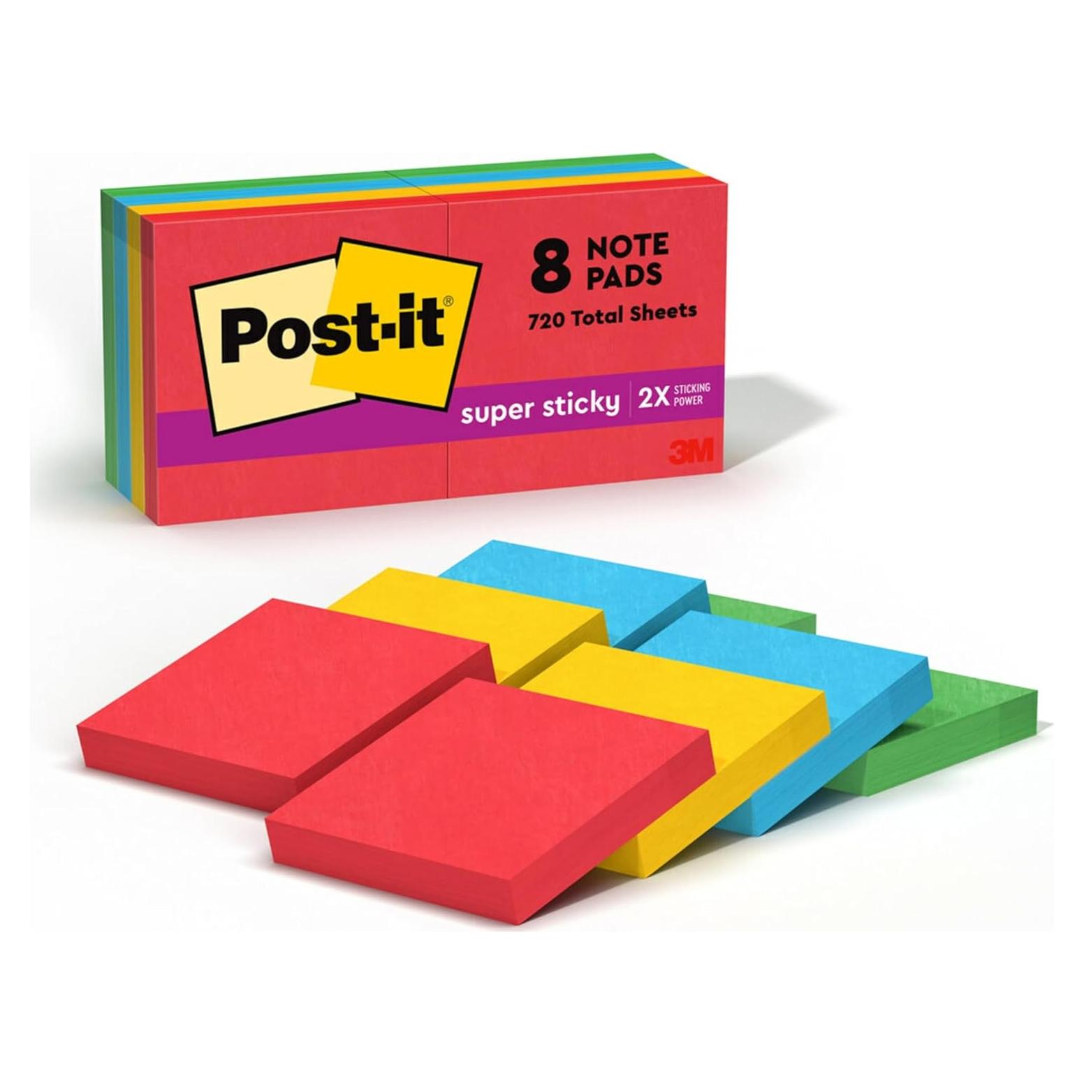 Notas Post-it Súper Adhesivas 8 Blocs 5.08x5.08cm Colores Primarios