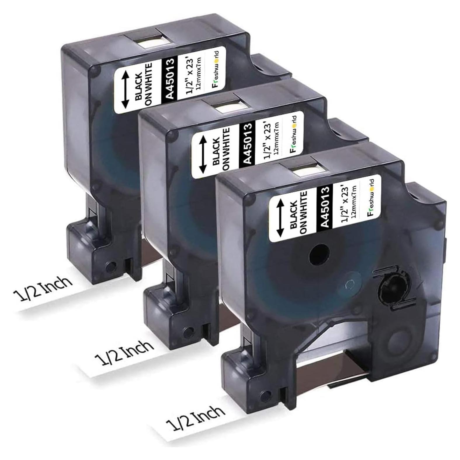 Cinta de Etiquetas Freshworld D1 45013 Negro sobre Blanco 12mm x 7m