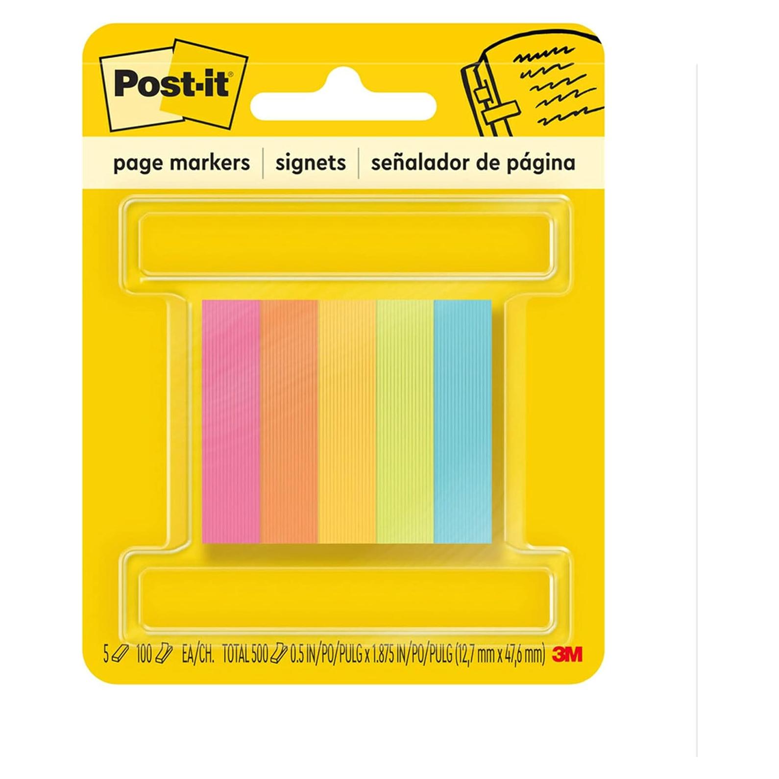 Marcadores de Página Post-it 5 Colores Neón 100 Hojas 1.27x5.08cm