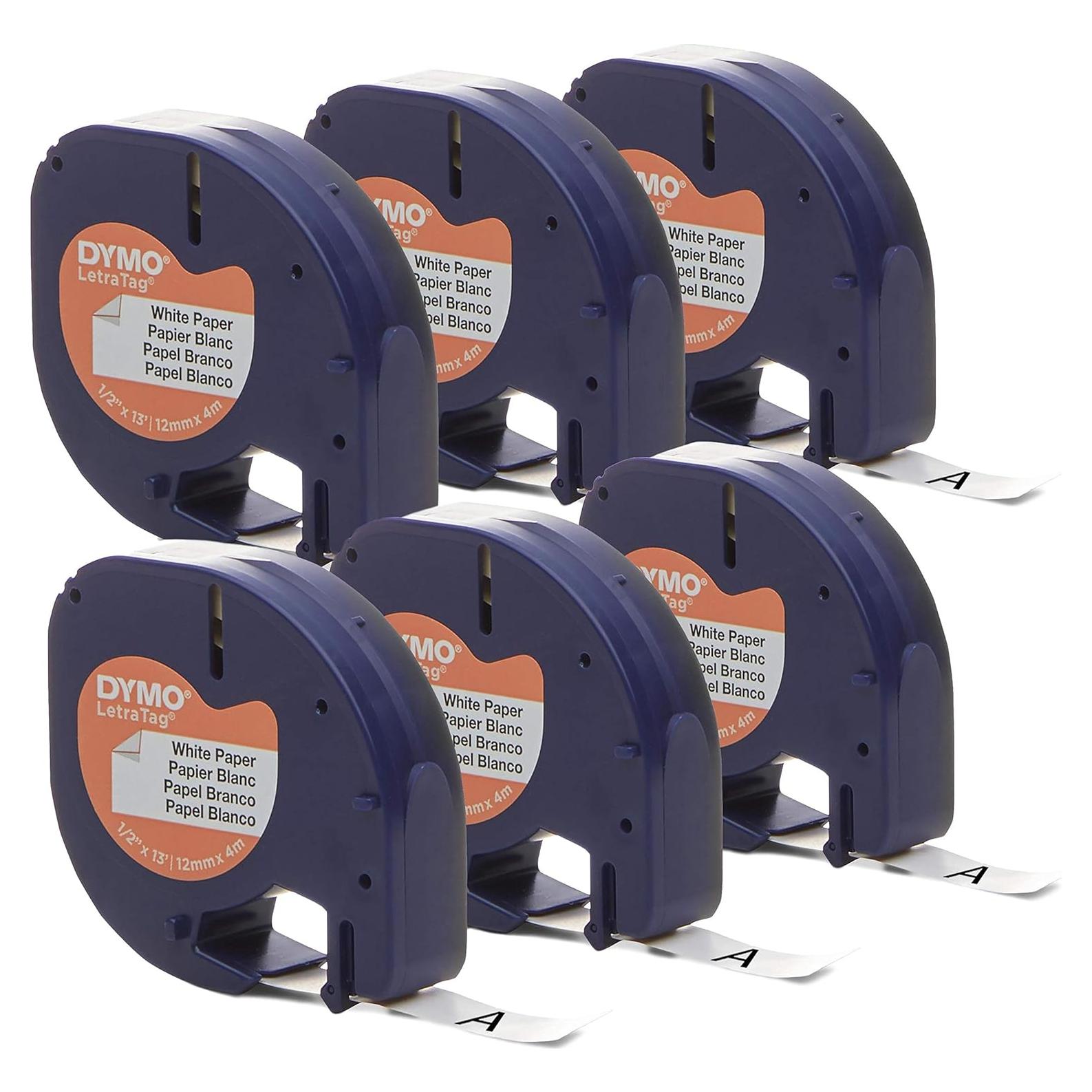 Cinta de Etiquetado DYMO LetraTag 12mm Papel Blanco 6 Unidades