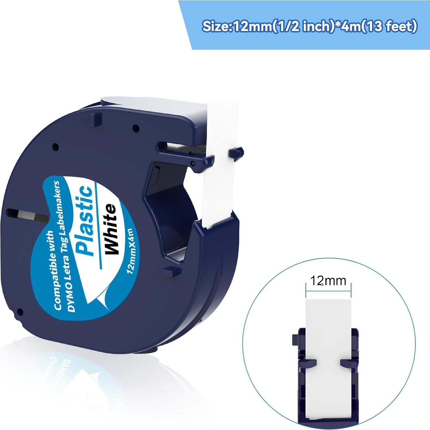 Cinta de Etiqueta Plástica Negra sobre Blanca Camopro 12mm x 4m - Paquete de 5