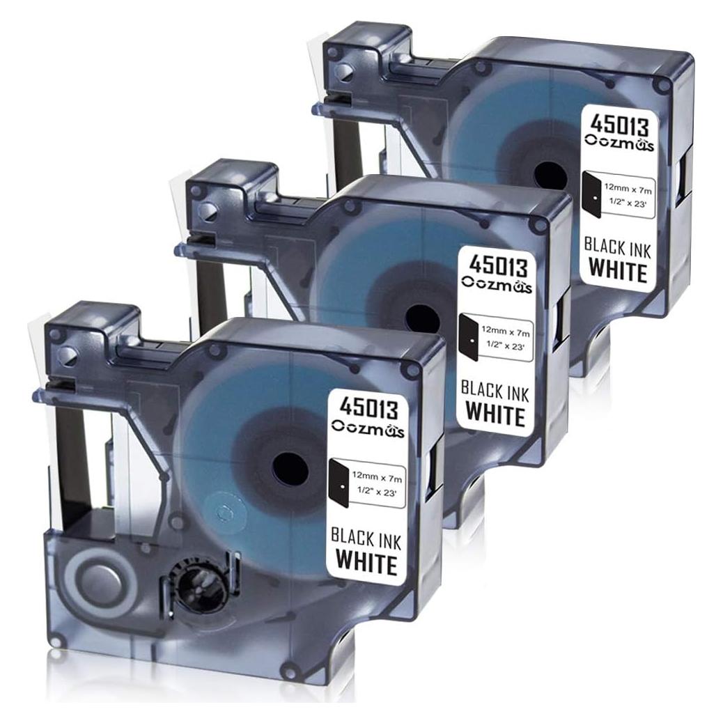 Cintas de Etiqueta Oozmas Dymo 45013 Negro sobre Blanco 12mm
