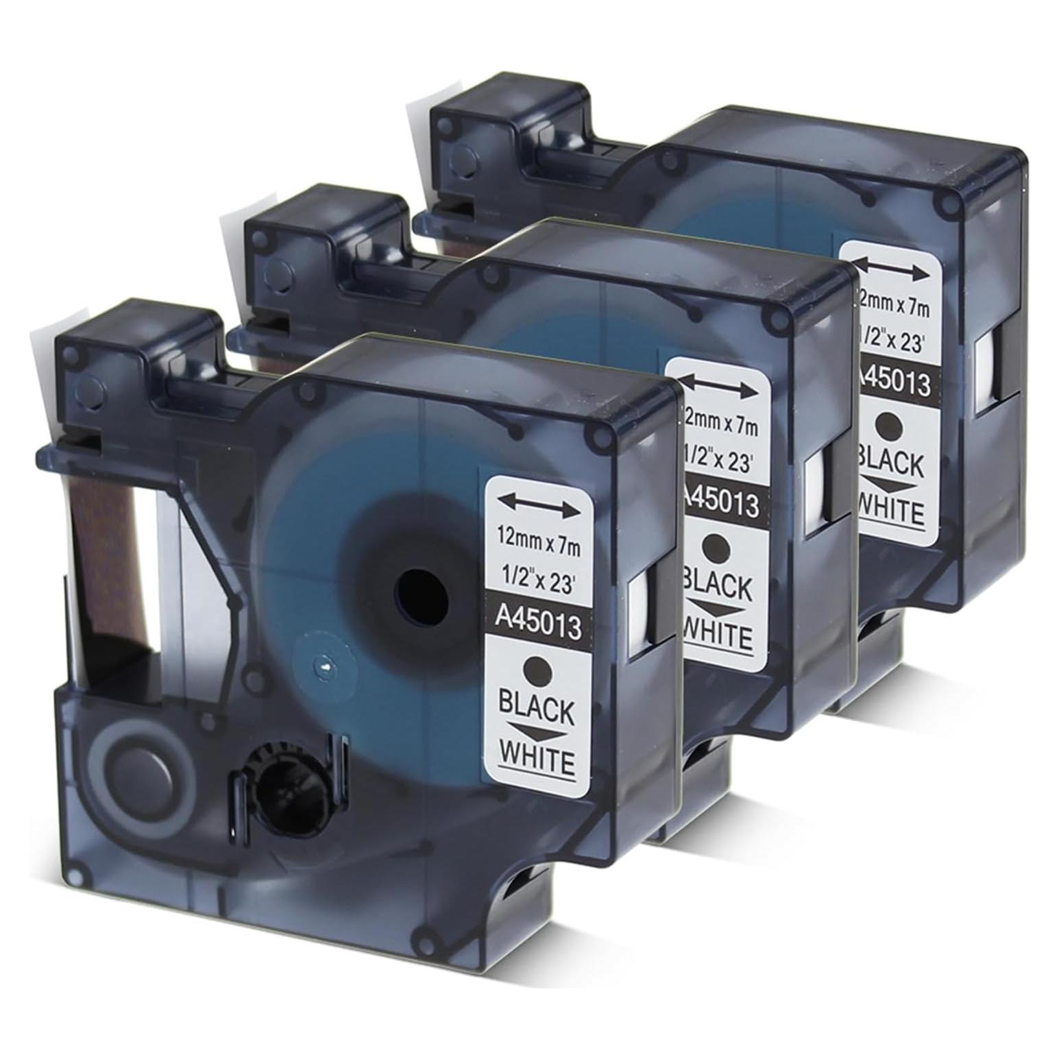 Cinta de Etiqueta Oozmas D1 45013 12mm Negro sobre Blanco - 3 Paquetes